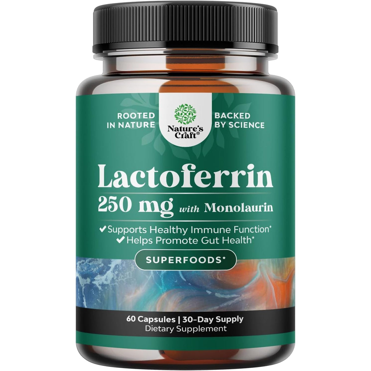High Strength 250Mg Lactoferrin & 1000Mg Monolaurin Supplement - Microbiome Digestive Health Immune Support Supplement - Lactoferrin and Monolaurin Capsules - Vegetarian - 60 Count (Pack of 1)