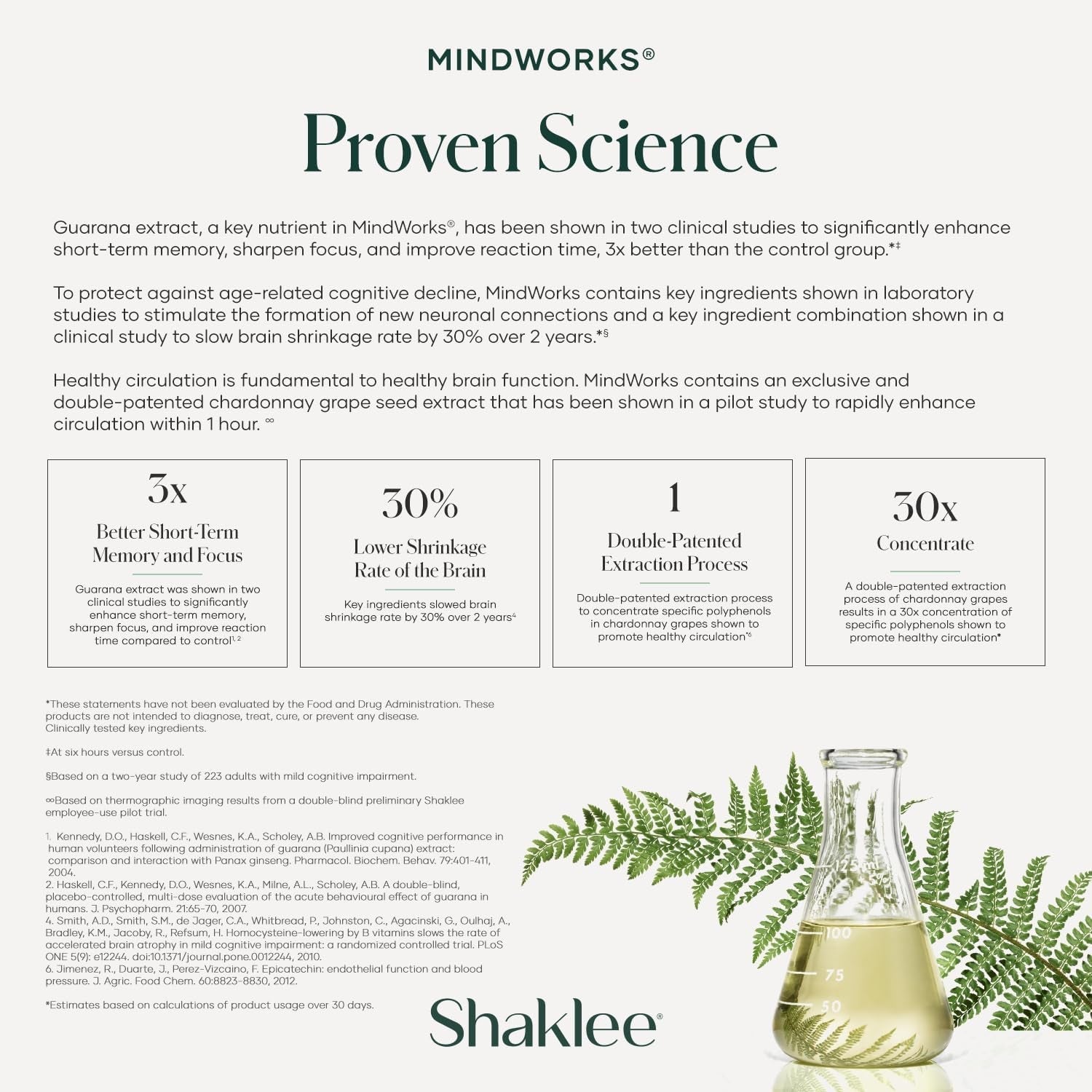Shaklee Mindworks® - Brain Health Supplement for Brain Sharpness & Focus - Supported Nutrients & Extracts - Chardonnay Grape Seed Polyphenols, Guarana Extract, Vitamins B6, B12, Folate - 30 Tablets