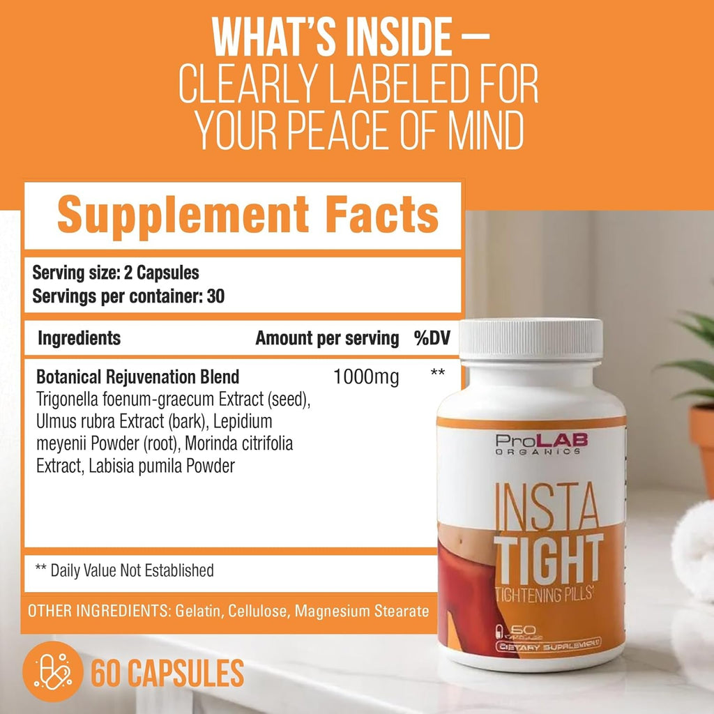 Prolab Organics Instatight Vaginal Tightening Pills – Natural Rejuvenation Supplement for Women. Supports Intimate Tone, Firmness & Ph Balance.