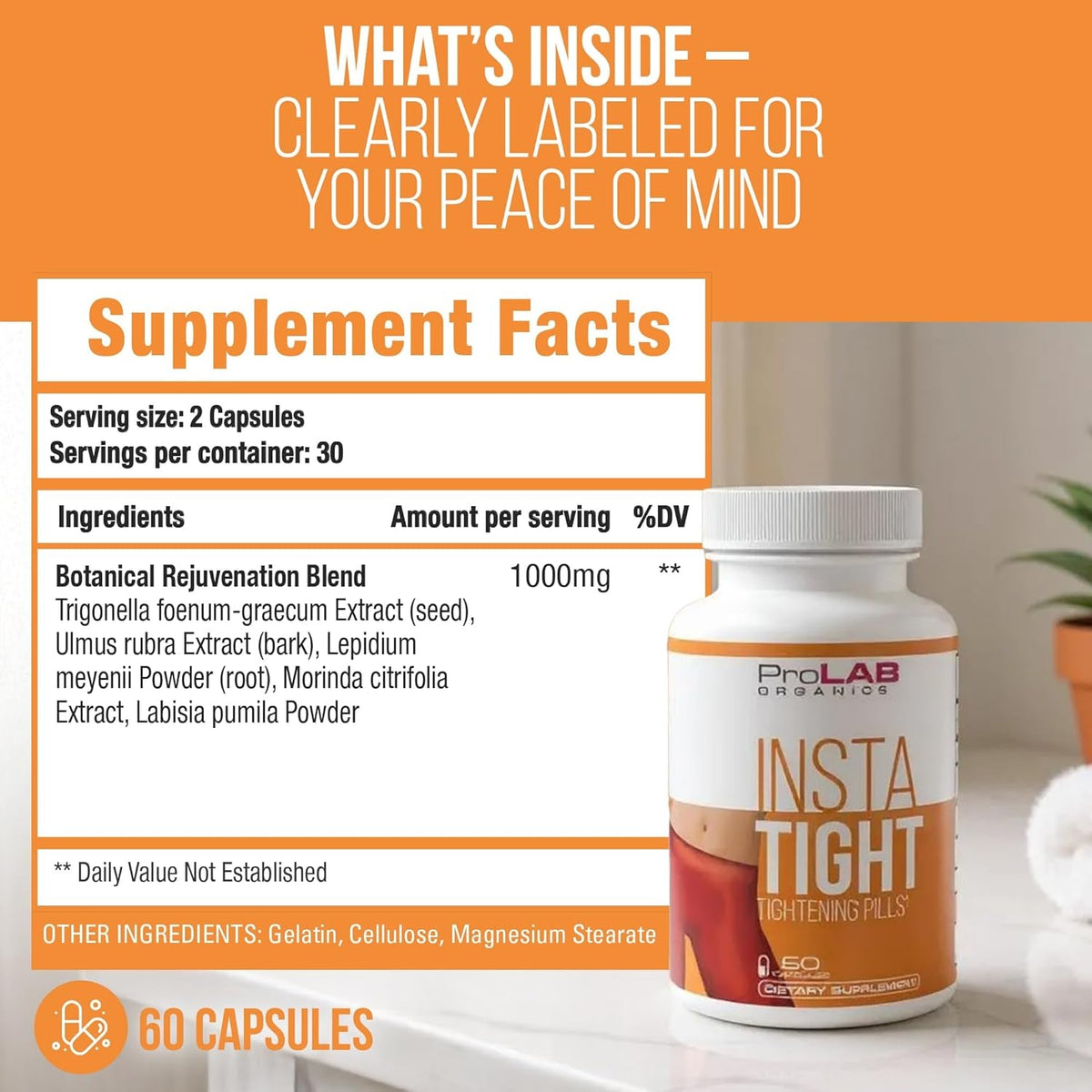 Prolab Organics Instatight Vaginal Tightening Pills – Natural Rejuvenation Supplement for Women. Supports Intimate Tone, Firmness & Ph Balance.