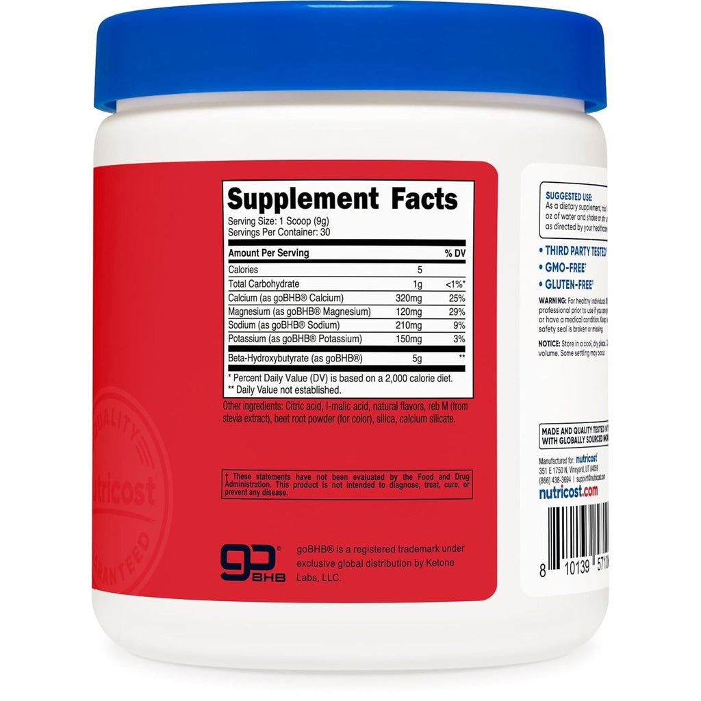 Nutricost BHB Salts Drink Mix (30 Servings, Fruit Punch Flavored) (5G BHB per Serving) - 0G Total Sugars, Vegetarian Product