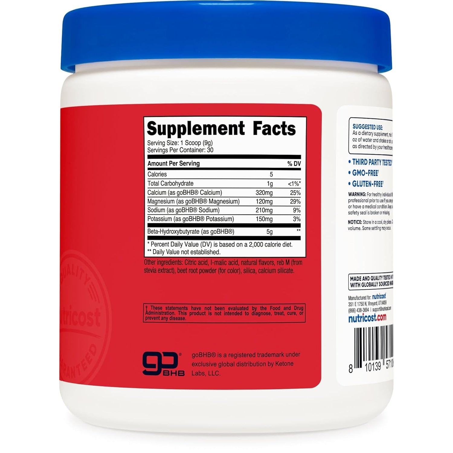 Nutricost BHB Salts Drink Mix (30 Servings, Fruit Punch Flavored) (5G BHB per Serving) - 0G Total Sugars, Vegetarian Product