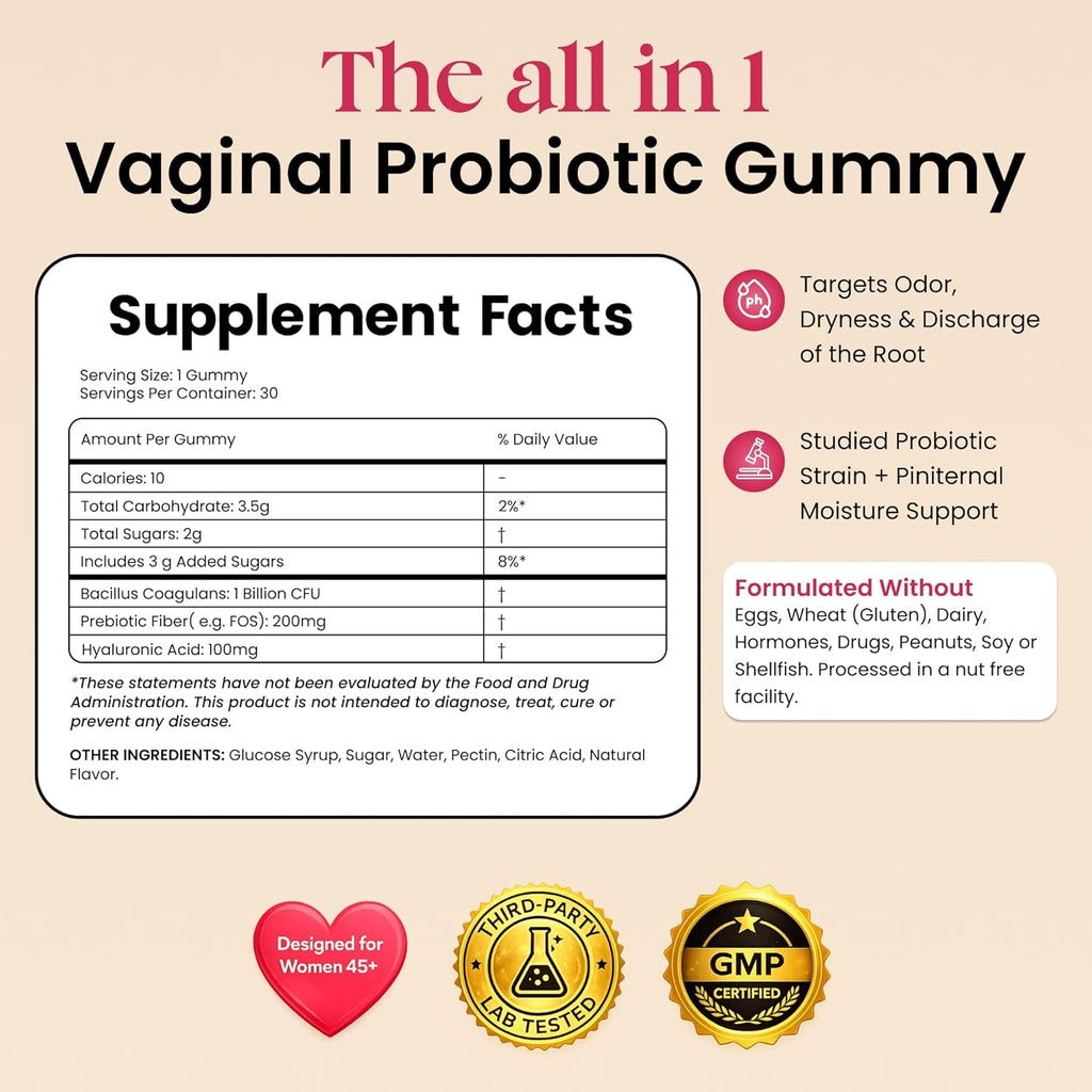 Flora+ Women’S Vaginal Probiotic Gummies for Ph Balance, Odor and Freshness Support with Prebiotics & Hyaluronic Acid, Sugar Free Pineapple, Vegan Non-Gmo | 30 Gummies