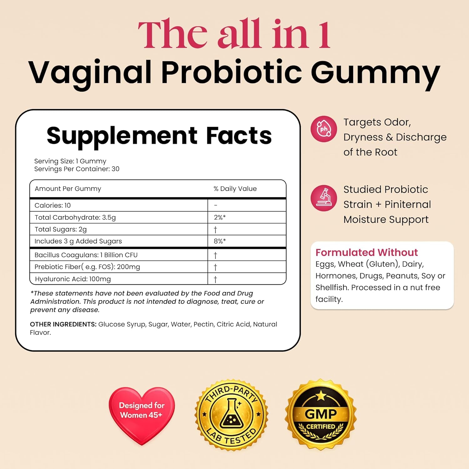 Flora+ Women’S Vaginal Probiotic Gummies for Ph Balance, Odor and Freshness Support with Prebiotics & Hyaluronic Acid, Sugar Free Pineapple, Vegan Non-Gmo | 30 Gummies