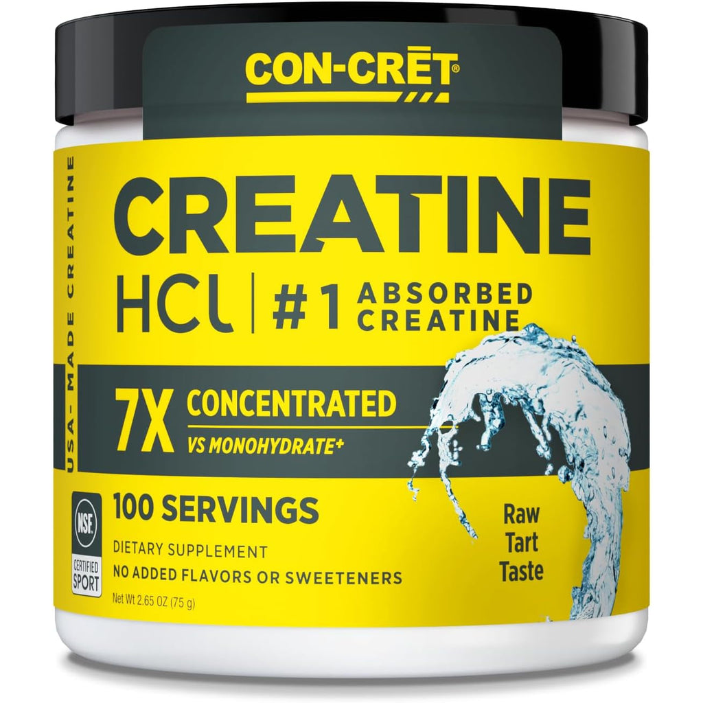 CON-CRET Creatine Hcl Powder | Muscle, Cognitive, Cellular Energy Support | No Bloating or Cramps | USA Made & NSF Certified | Unflavored (100 Serving)