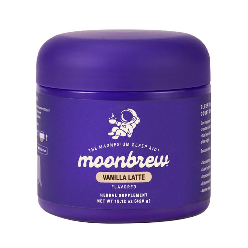 Moonbrew Magnesium Sleep Aid Drink Mix, Vanilla Latte – Melatonin-Free Nighttime Ritual for Relaxation & Deep Rest – Caffeine-Free Sleepy Latte with L-Theanine & Zinc – 25 Servings