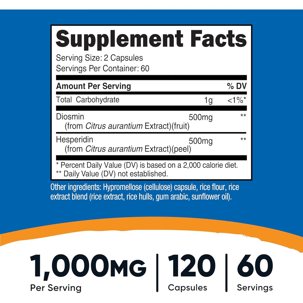 Nutricost Diosmin with Hesperidin (1000Mg) Complex 120 Capsules - 500Mg of Diosmin and 500Mg of Hesperidin per Serving (60 Servings), Vegan, Gmo-Free, Gluten-Free