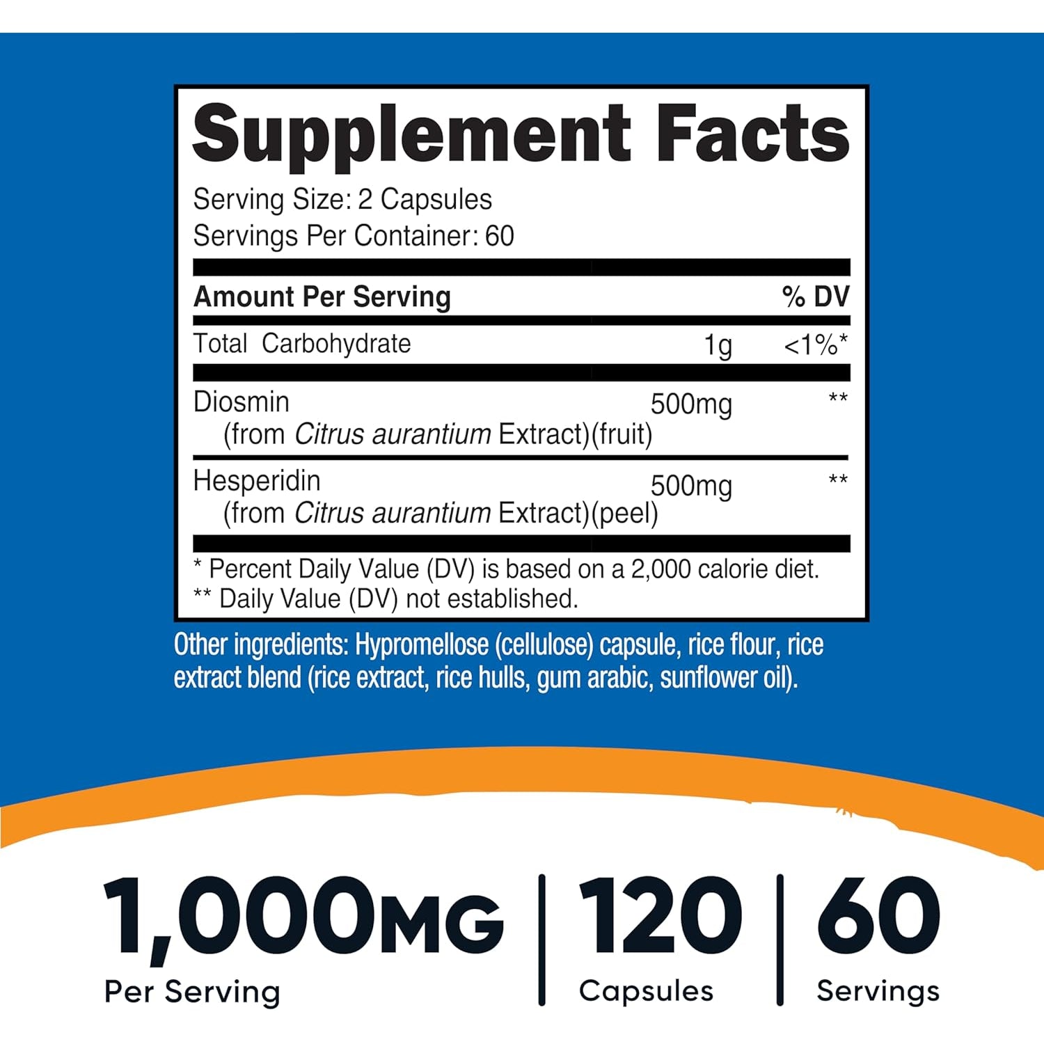 Nutricost Diosmin with Hesperidin (1000Mg) Complex 120 Capsules - 500Mg of Diosmin and 500Mg of Hesperidin per Serving (60 Servings), Vegan, Gmo-Free, Gluten-Free