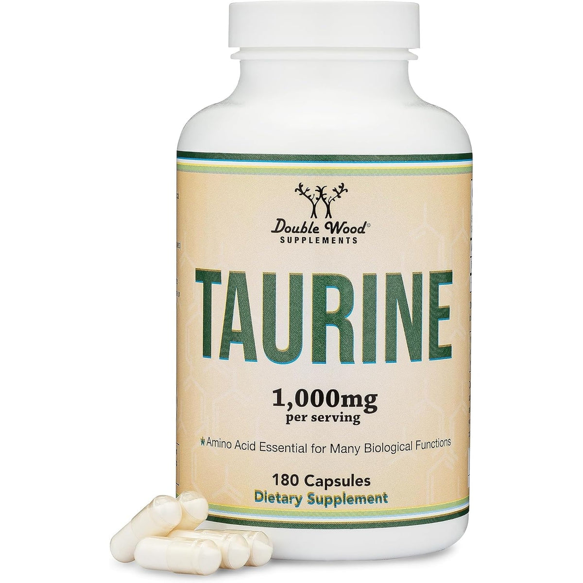 Taurine Supplement 1000Mg per Serving, 180 Capsules - Amino Acid Studied to Support a Longer, Healthier Life (Taurina) Vegan Safe, Gluten Free, Non-Gmo by Double Wood