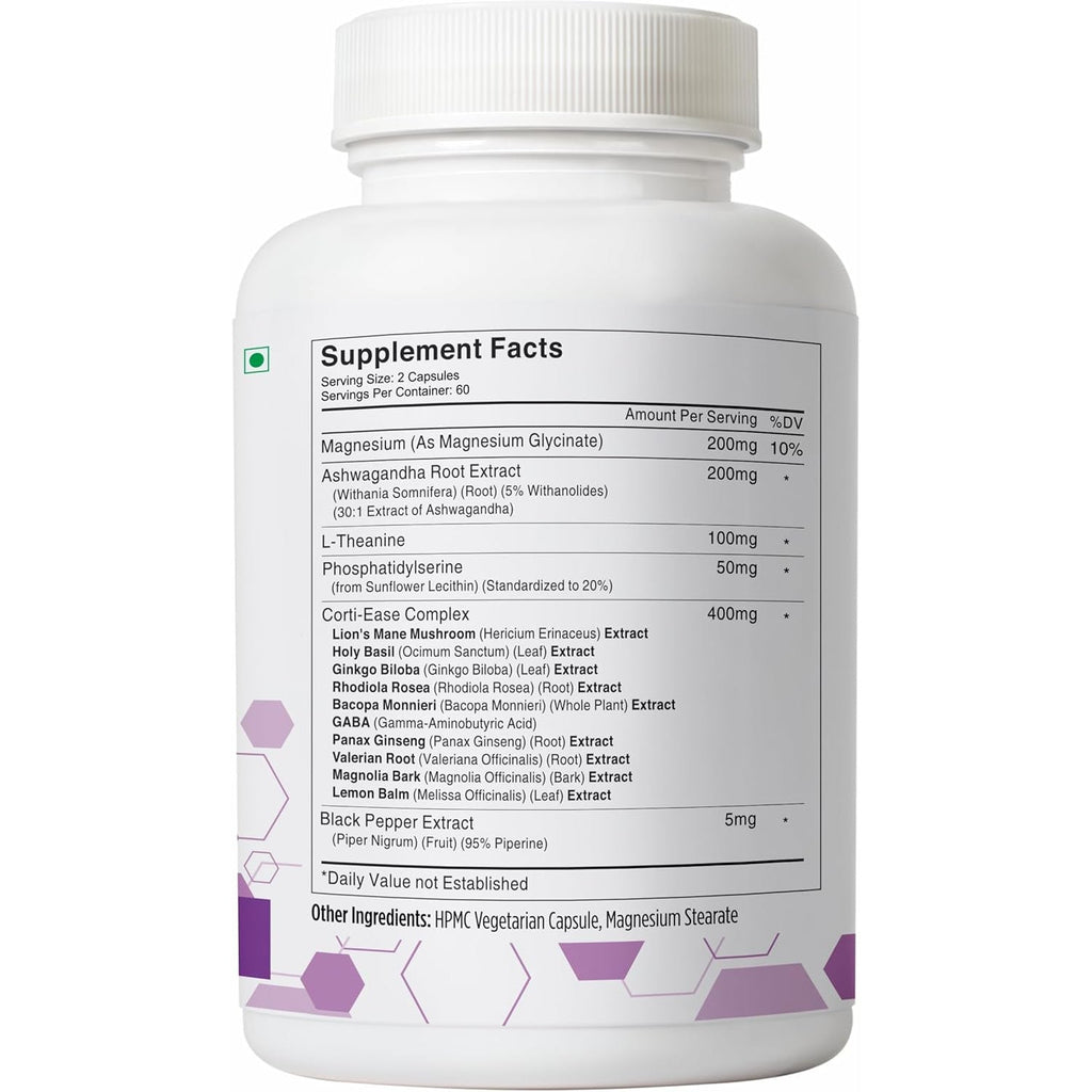 STAY ALIVE Cortisol Manager Supplement 15-In-1 Complex W/L-Theanine, Ashwagandha, Magnesium Glycinate, Phosphatidylserine and More, 120 Veg Capsules, Non-Gmo & Gluten-Free Formula for Women and Men