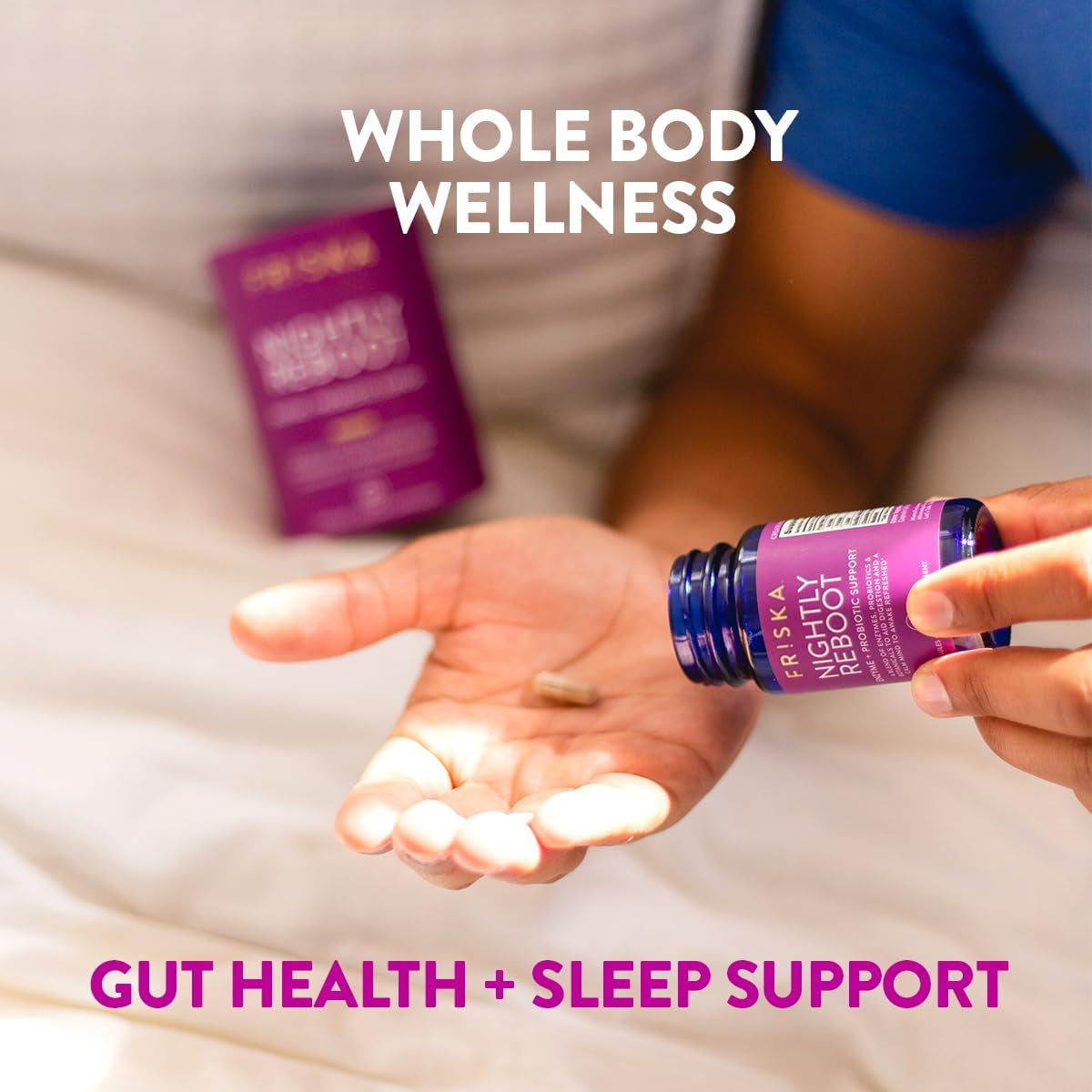 Friska Nightly Reboot - Nighttime Digestive Enzymes, Probiotic for Gut Balance & Bloating Support, with Melatonin & Chamomile to Promote Relaxation & Sleep, 30 Capsules