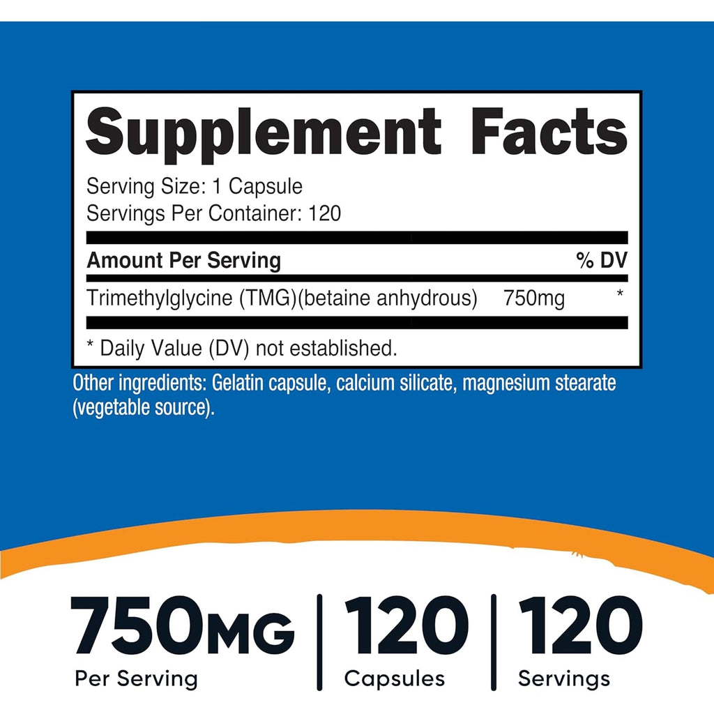 Nutricost TMG (Trimethylglycine) 750Mg, 120 Capsules