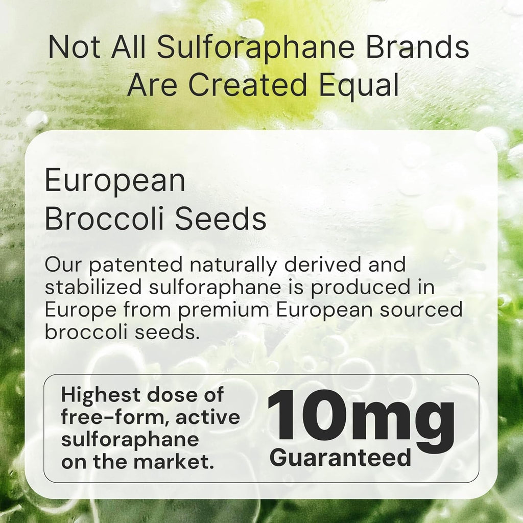 10Mg Pure Stabilized Sulforaphane Supplement from Broccoli Sprout Extract - Cellular Detox, Liver & Brain Health Support - Nrf2 Activator - Non-Gmo & Glyphosate Free - 30 Vegan Capsules