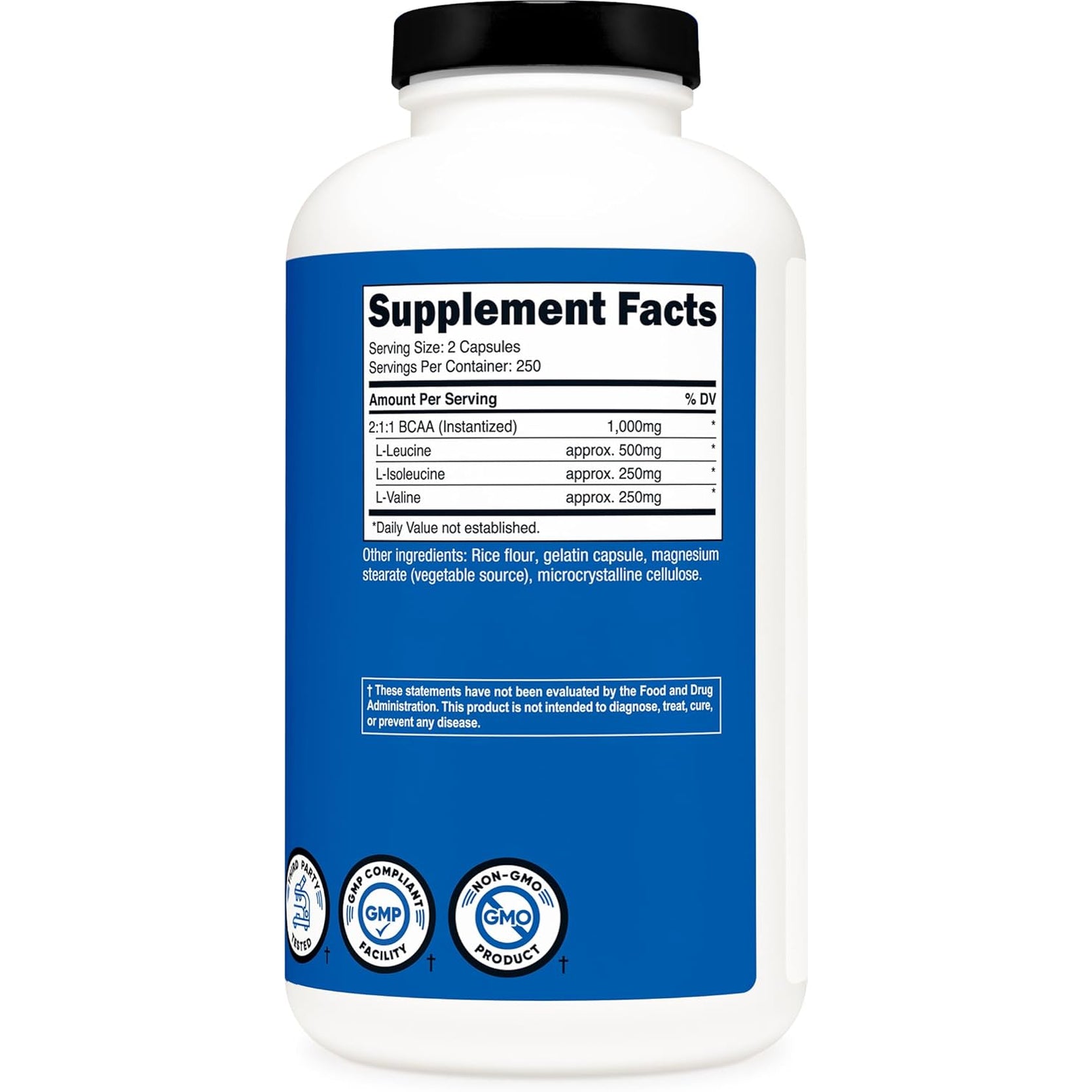 Nutricost BCAA 1000Mg, 500 Capsules (250 Serv), 2:1:1 Branched Chain Amino Acids (500Mg of L-Leucine, 250Mg of L-Isoleucine and L-Valine)