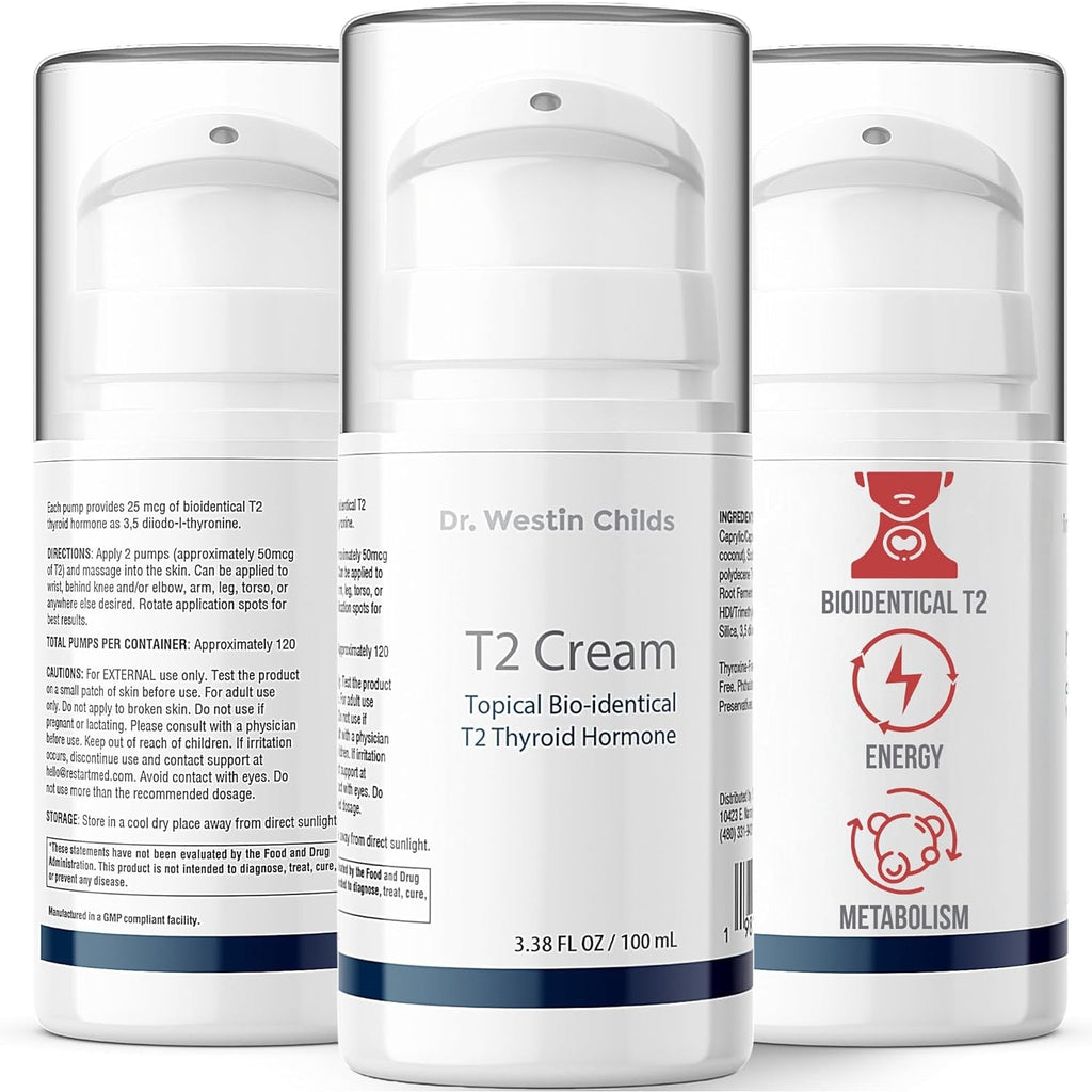 Dr. Westin Childs T2 Cream - T2 Thyroid Support for Women & Men with Bioidentical 3,5 Diiodo-L-Thyronine in Lotion Form for Hormone Balance in Hypothyroidism, Hashimoto'S, Thyroidectomy & Rai, 60 Ct