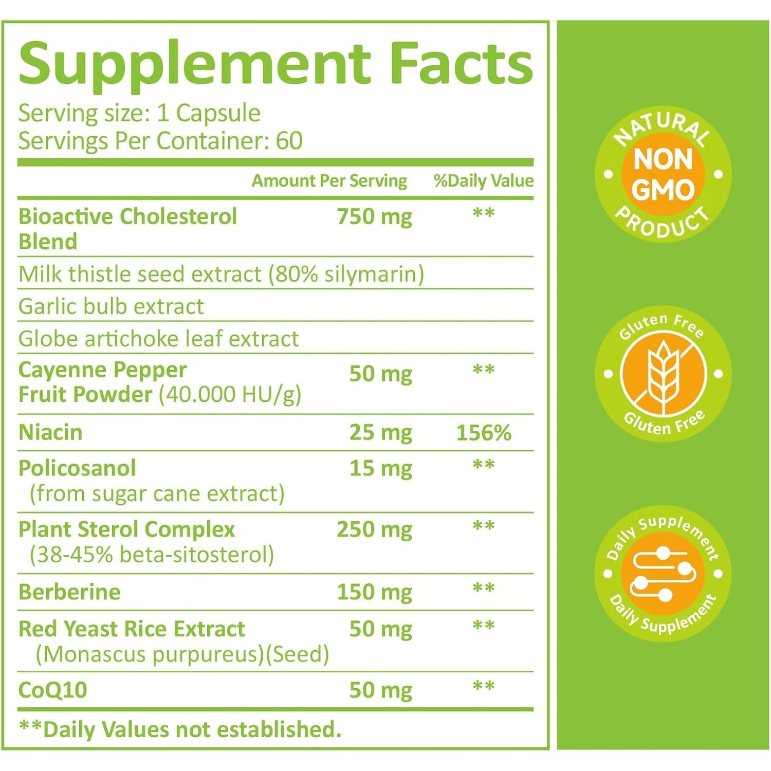 Cholesterol Lowering Supplements & Heart Support with Plant Sterols, Niacin, Red Yeast Rice, Cholesterol Supplements Support Normal Cholesterol Levels 60 Capsules