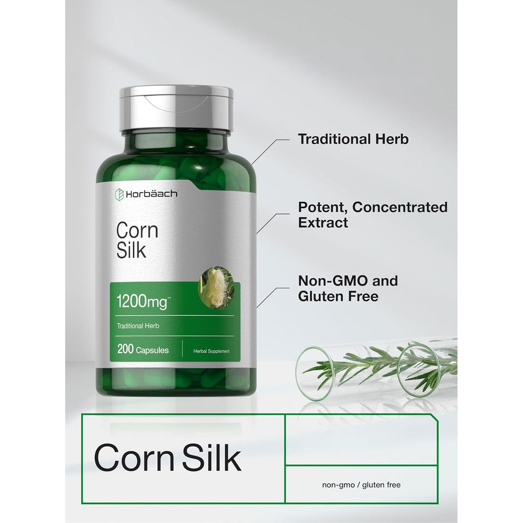 Horbäach Corn Silk Capsules | 200 Count | Non-Gmo, Gluten Free Extract Supplement