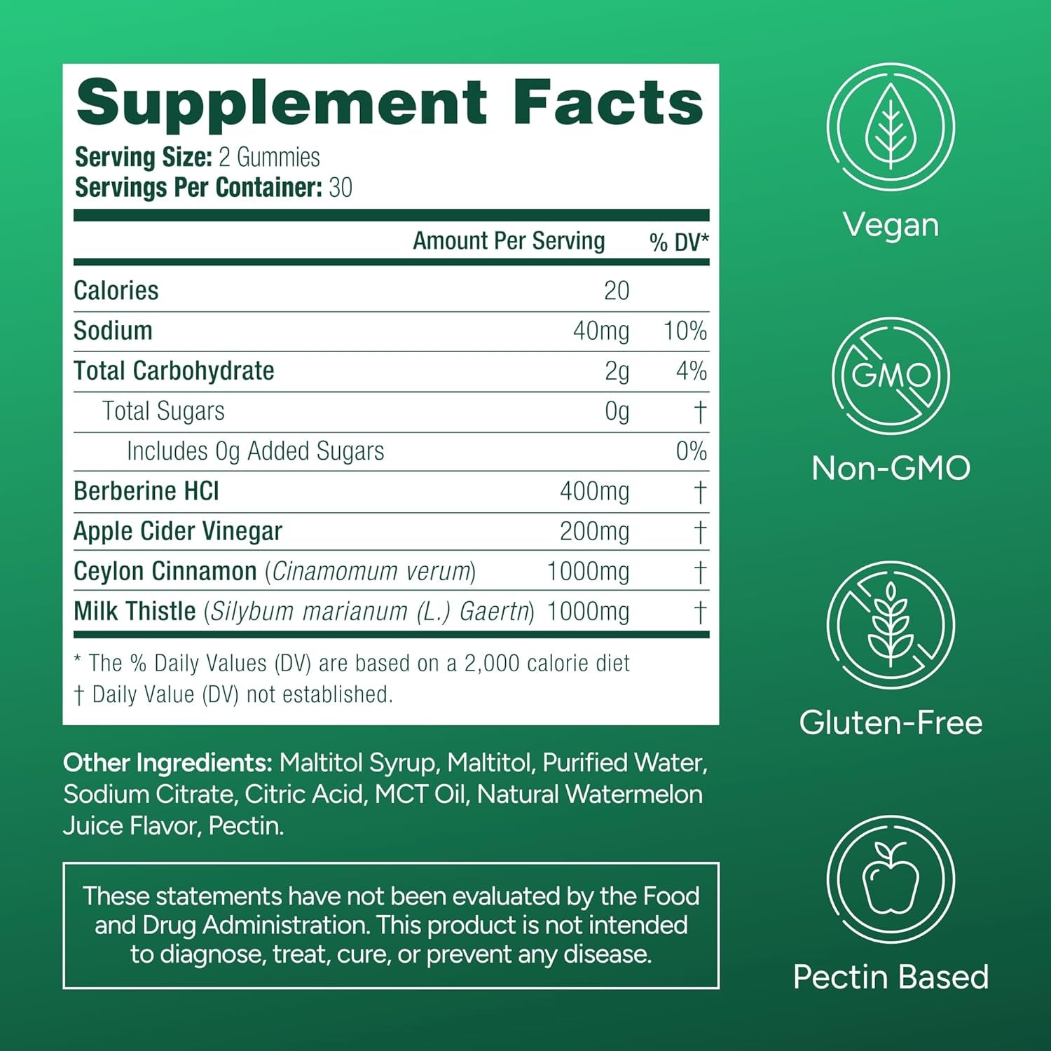 GLP-1 Support Supplement, Sugar-Free Berberine Complex Gummies with Ceylon Cinnamon, Milk Thistle, and ACV [AMPK Metabolic Activator] Berberine Supplement for Weight Loss & Appetite Support