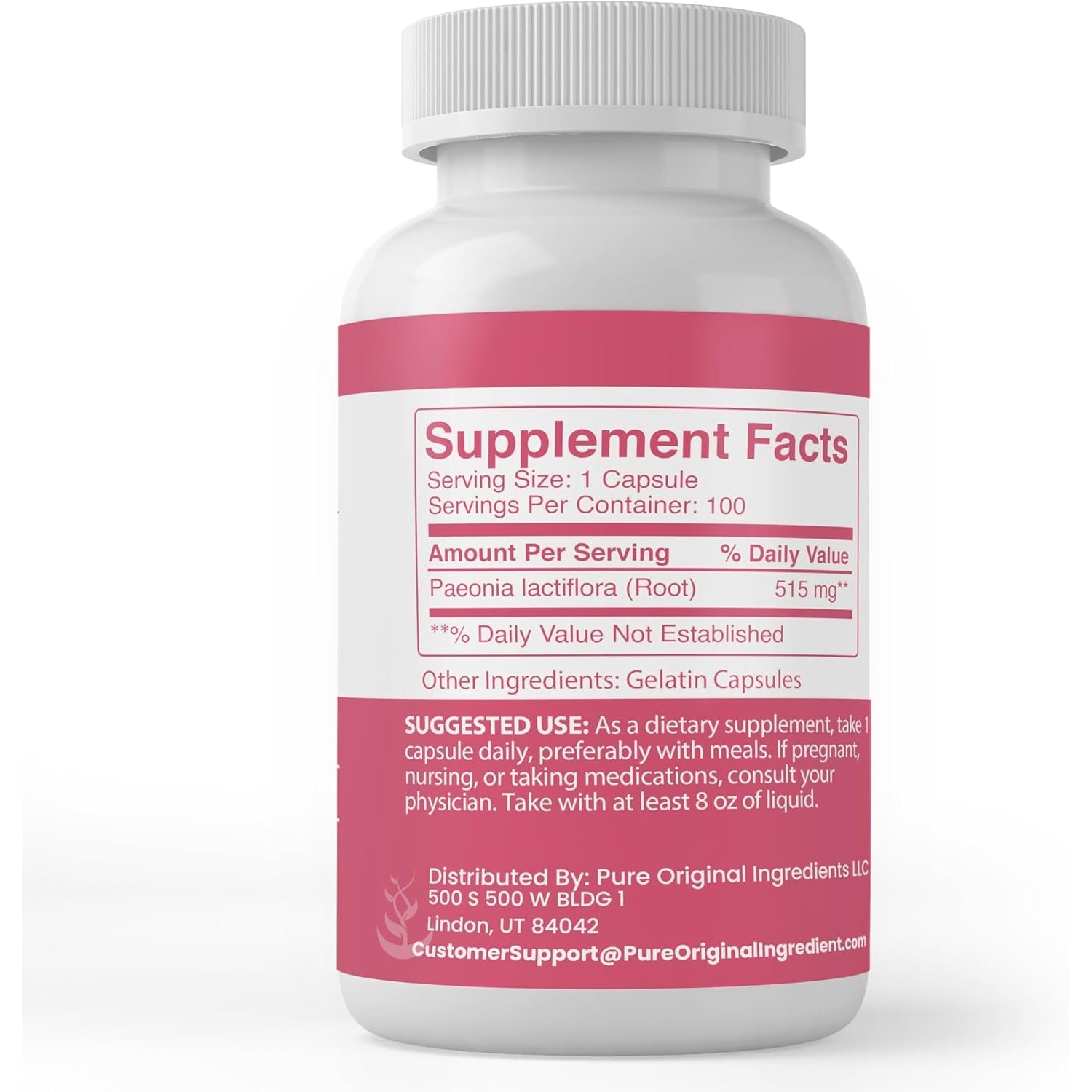 PURE ORIGINAL INGREDIENTS White Peony, (100 Capsules) Always Pure, No Additives or Fillers, Lab Verified