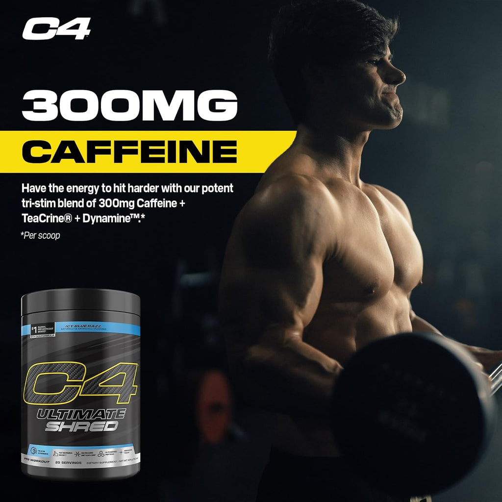 Cellucor C4 Ultimate Shred Pre Workout Powder, Fat Burner for Men & Women, Weight Loss Supplement with Ginger Root Extract, Icy Blue Razz, 20 Servings