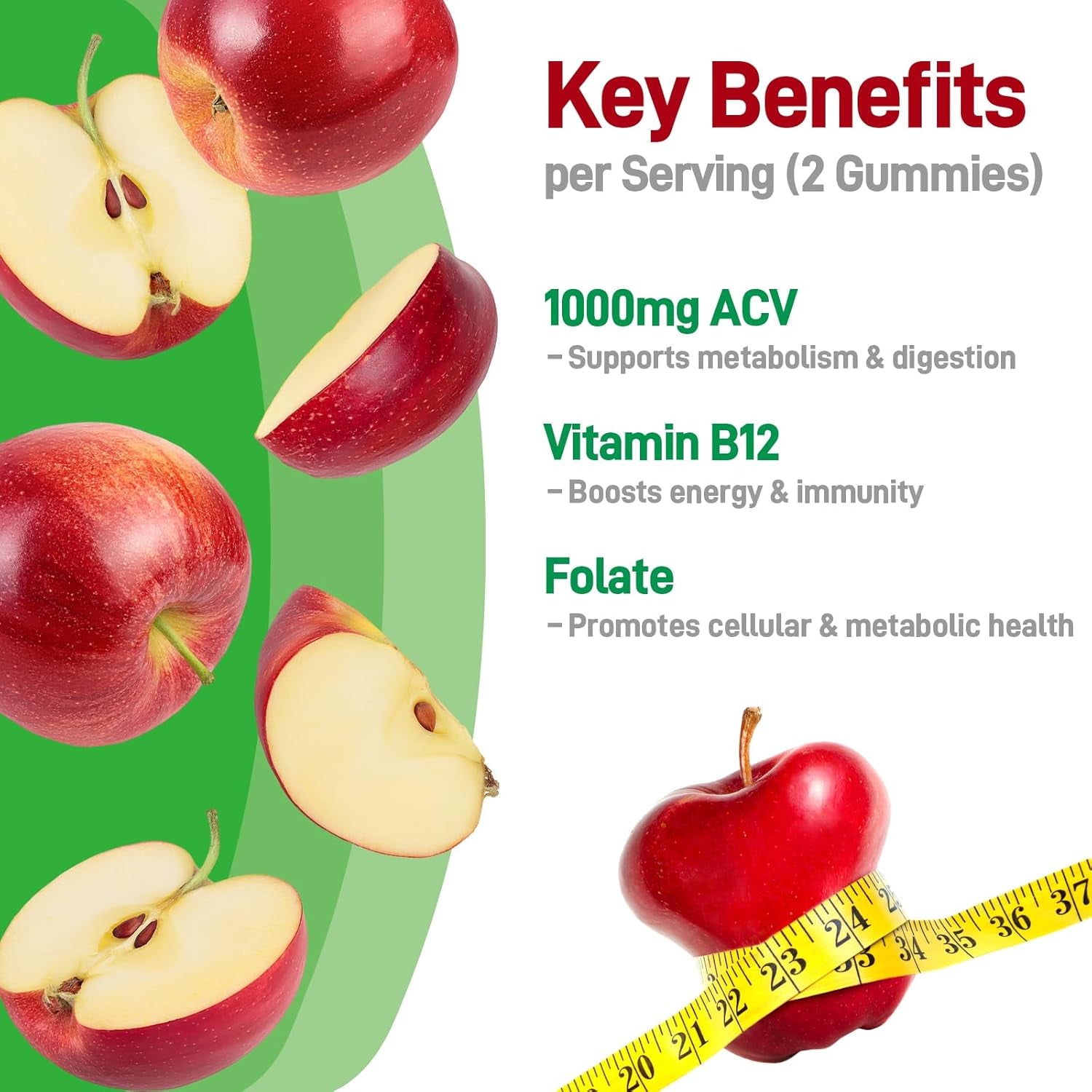 Biobor Apple Cider Vinegar Gummies 1000 Mg with Vitamin B12, ACV Gummies for Women Support the Metabolism of Fats and Carbohydrates, Vegan, GMO Free, Gluten Free (120 Count)