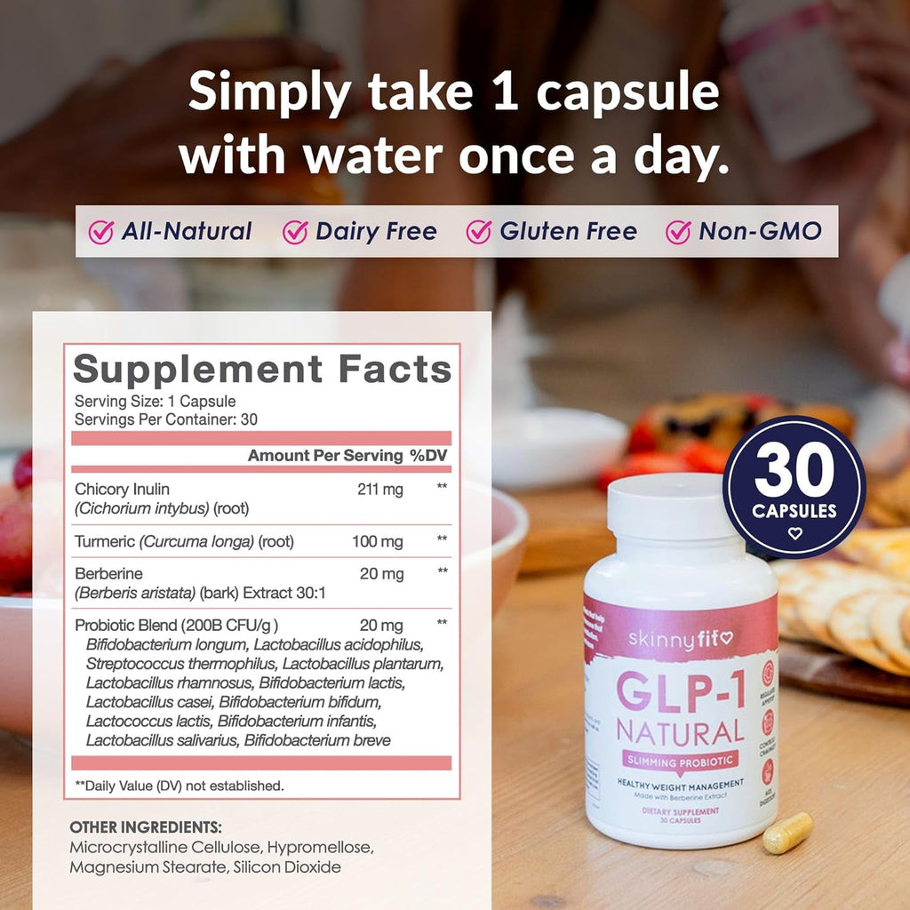 Skinnyfit - GLP-1 Natural Probiotic Supplement (30 Servings) - Weight & Fitness Goals - Cravings, Appetite & Digestion - Berberine & Probiotics - Non GMO, Gluten Free & Dairy Free - Beauty & Body Care
