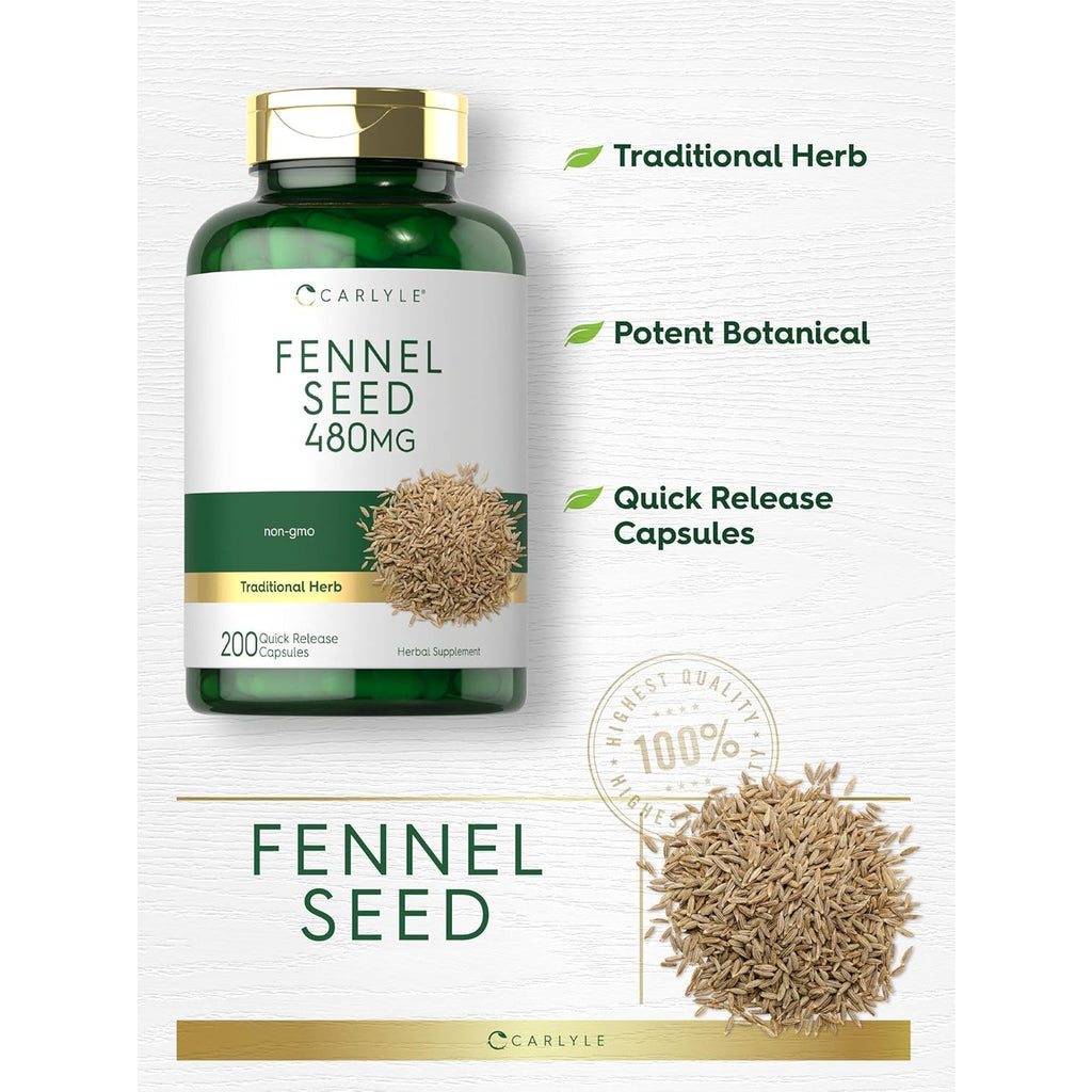 Carlyle Fennel Seed 480Mg | 200 Capsules | Herbal Supplement | Non-Gmo