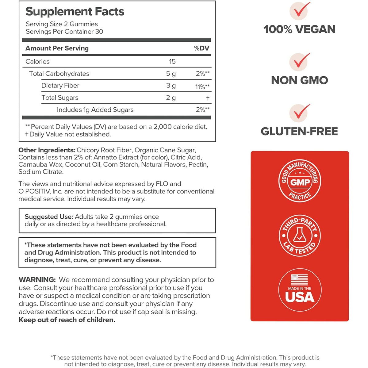 O Positiv URO Fiber Gummies for Adults, 60 Count (Pack of 1) - Prebiotic Chicory Root Inulin Fiber Supplement - Daily Gummy Fiber for Digestive Gut Health - Non-Gmo, Vegan & Cruelty-Free