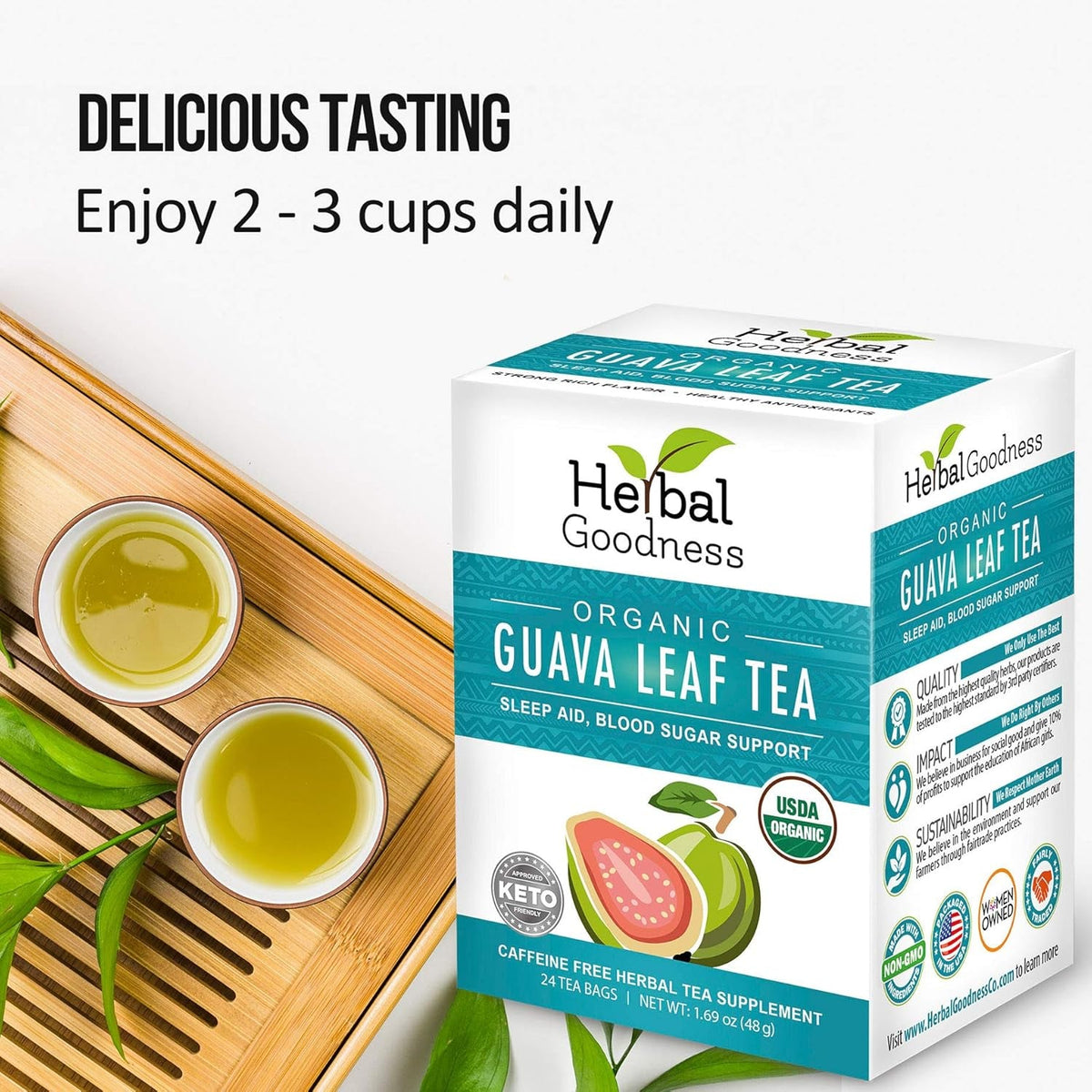 Guava Leaf Tea 24 Tea Bags - 100% Organic Natural Guava Leaves Tea - Hojas De Guayaba Organica for Immune Support, Digestion & Relaxation | Herbal Goodness
