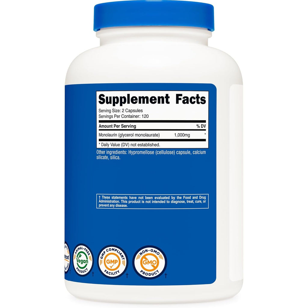 Nutricost Monolaurin 1000 Mg (120 Servings, 240 Capsules) - Gluten-Free, Non GMO, Vegan