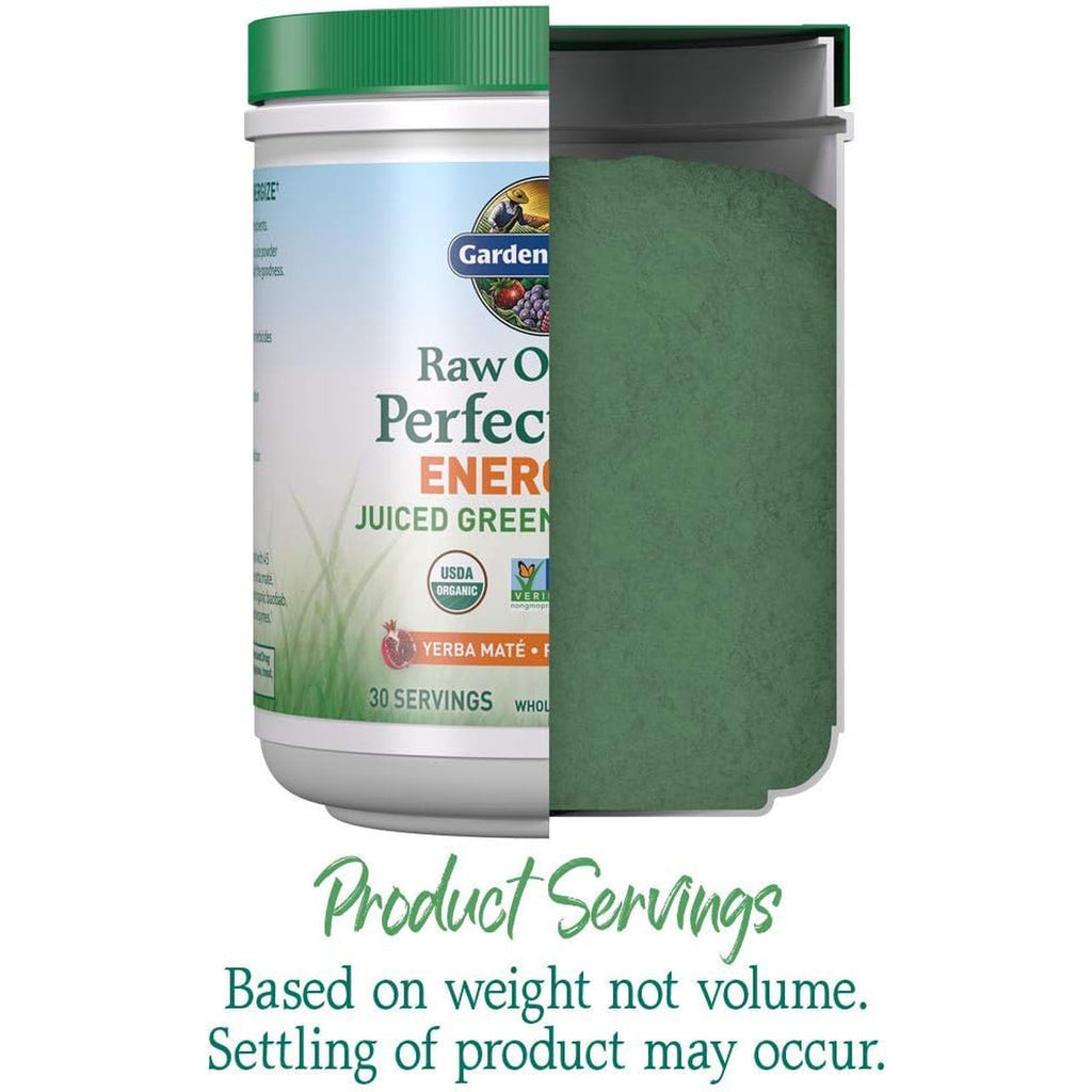 Garden of Life Raw Organic Perfect Food Energizer Juiced Green Superfood Powder - Yerba Mate Pomegranate, 30 Servings, Green Superfood Powder & Probiotics, Gluten Free Whole Food Greens Supplements