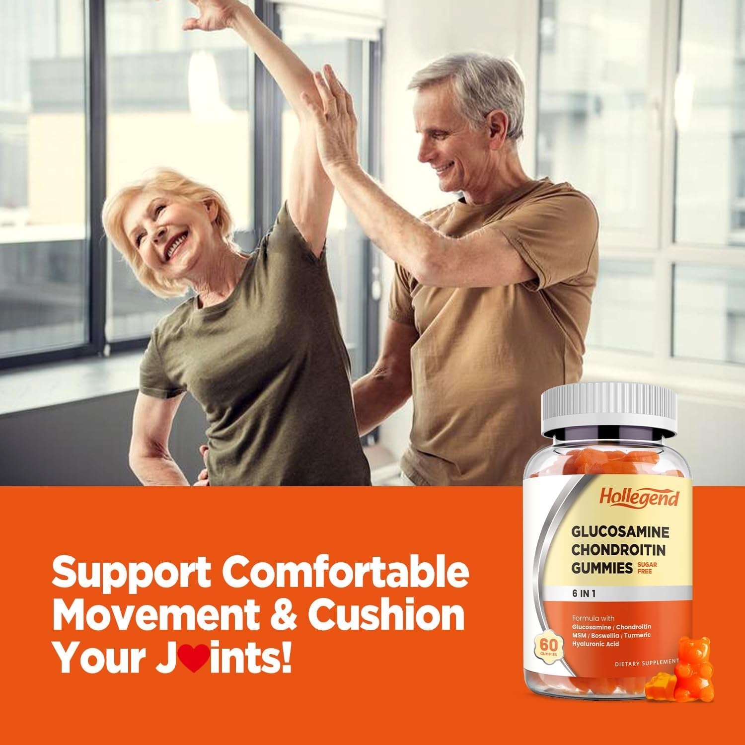 Glucosamine Chondroitin Gummies Sugar Free, Gummies Supplements for Adults Men & Women, 60 Count