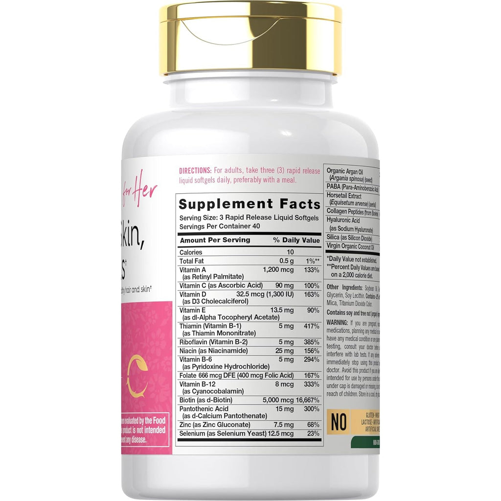 Carlyle Hair Skin and Nails Vitamin | 120 Softgels | Beauty Formula Supplement | with Biotin and Collagen Zinc, Vitamin A, B6, C & E | Non-Gmo, Gluten Free