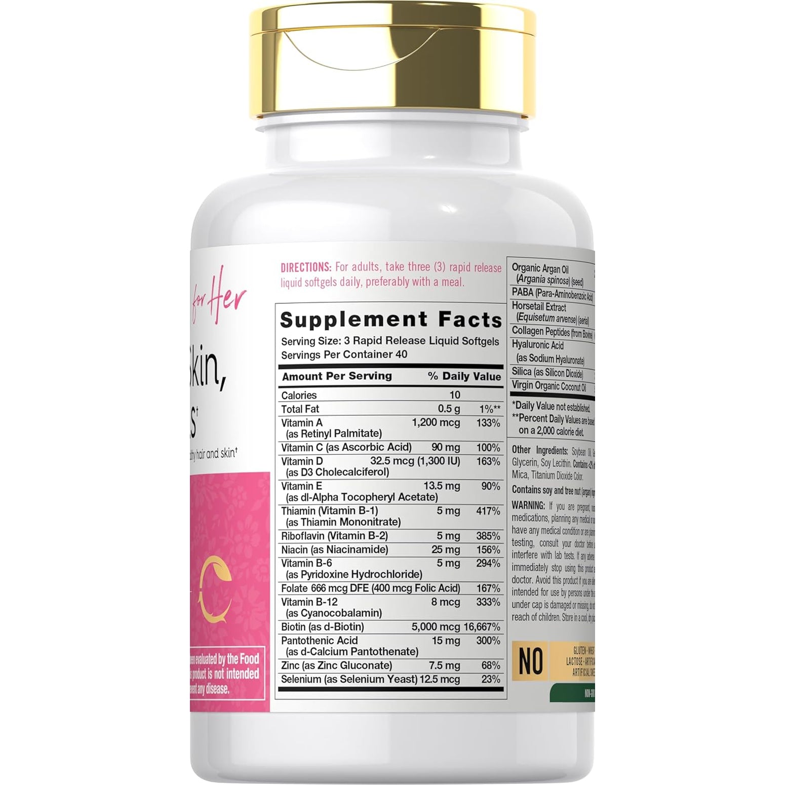 Carlyle Hair Skin and Nails Vitamin | 120 Softgels | Beauty Formula Supplement | with Biotin and Collagen Zinc, Vitamin A, B6, C & E | Non-Gmo, Gluten Free