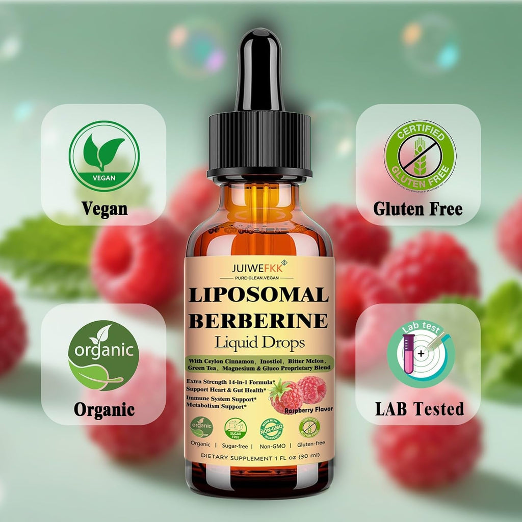 Liposomal Berberine Liquid Drops, 14-In-1 Berberine HCL with Ceylon Cinnamon Chromium Picolinate Magnesium Bitter Melon Milk Thistles | Organic Berberine Complex for Blood Sugar Liver Heart Metabolic