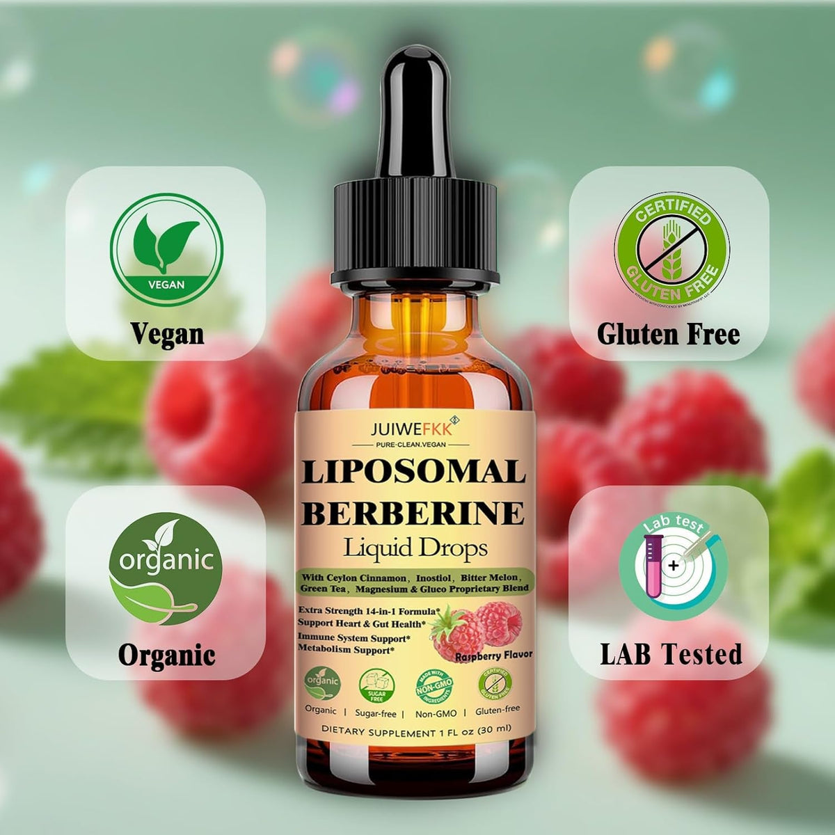 Liposomal Berberine Liquid Drops, 14-In-1 Berberine HCL with Ceylon Cinnamon Chromium Picolinate Magnesium Bitter Melon Milk Thistles | Organic Berberine Complex for Blood Sugar Liver Heart Metabolic