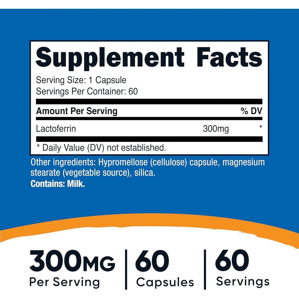 Nutricost Lactoferrin Capsules (60 Capsules, 300Mg) Third-Party Tested, Gluten-Free, Vegetarian, GMP Compliant, Non-Gmo Product - 60 Servings