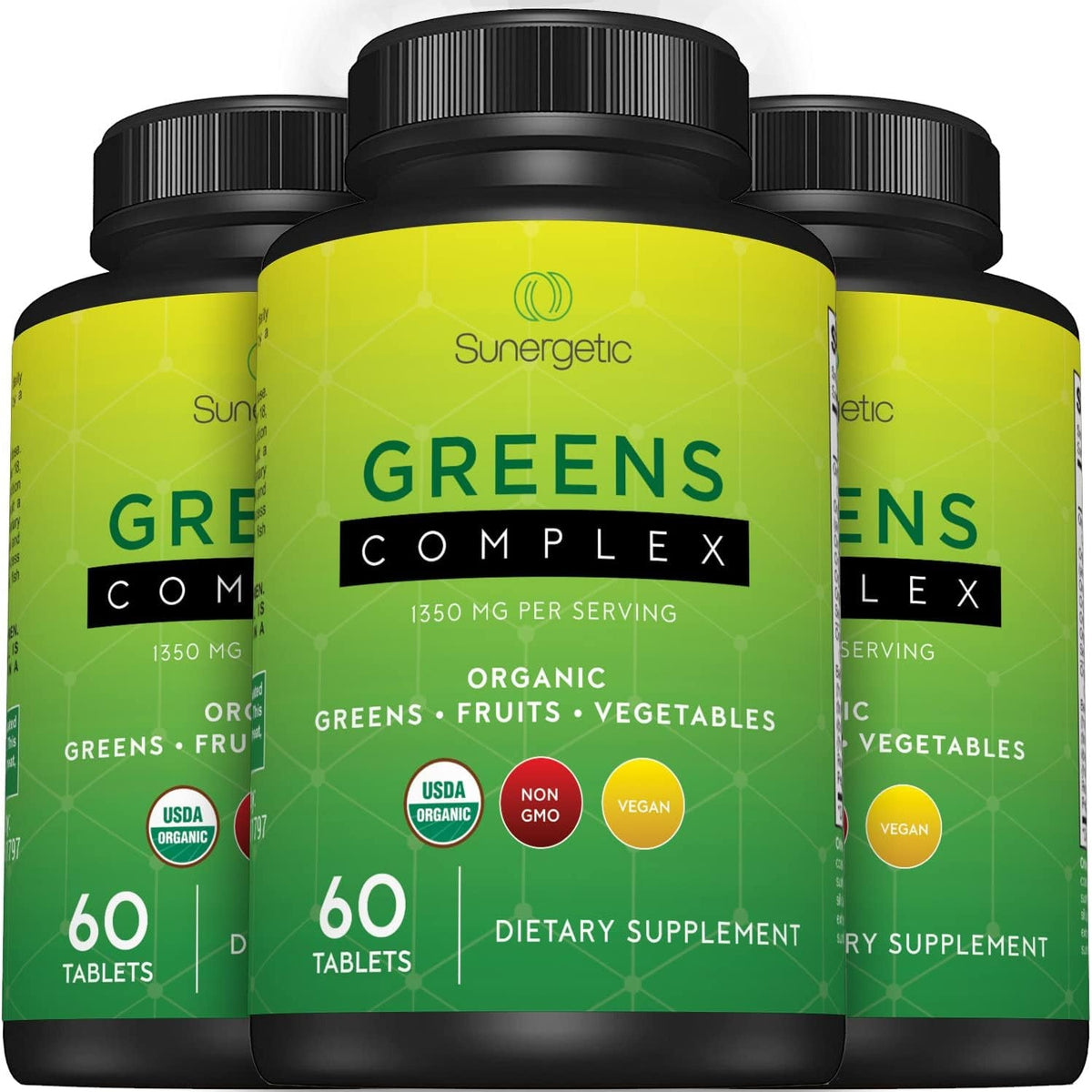 Sunergetic Premium USDA Organic Greens Superfood Tablets – Greens Superfood Powder Includes Veggies, Fruits & Polyphenols – Daily Greens Superfood Powder Supplement– 60 Greens Tablets