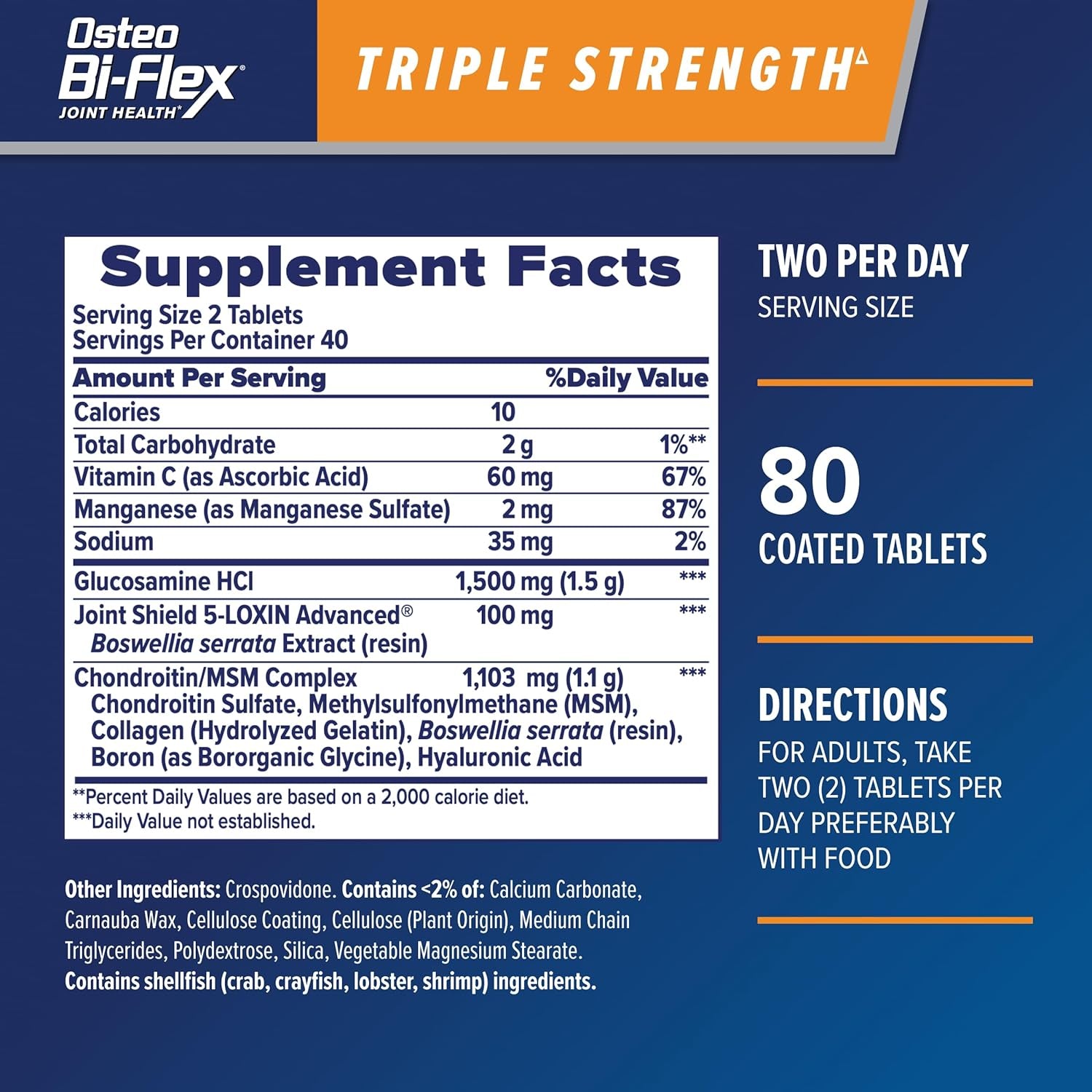 Osteo Bi-Flex Triple Strength Glucosamine Chondroitin Supplement, Improve Joint Function, Strength, Flexibility, Mobility 80 Coated Tablets