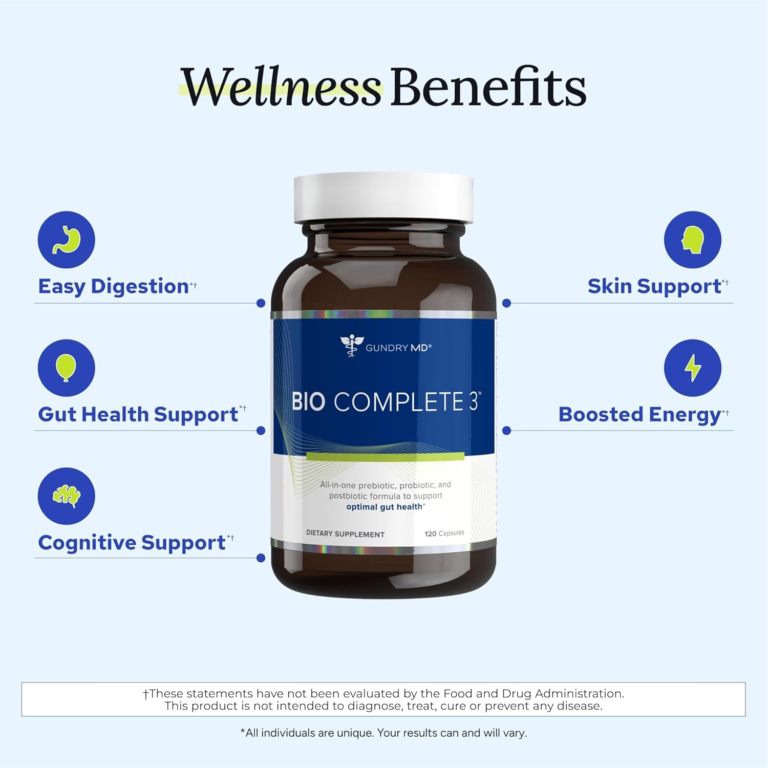 Gundry MD® Bio Complete 3, 3-In-1 Probiotics for Gut Health, Probiotic Supplements for Digestion, Supplement Supporting Bloating, Gas, Food Cravings, Energy Levels, Skin, and Focus, 30 Day Supply