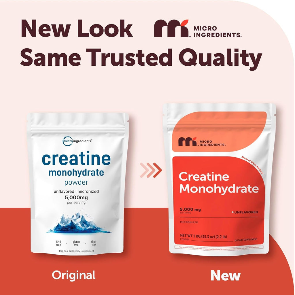 Micro Ingredients Creatine Monohydrate Powder 1 Kg (2.2 Lbs), 5000Mg per Serv, Micronized Creatine Powder, Unflavored, No Filler, Keto & Vegan, Easy Dissolve, Pre Workout for Women & Men*