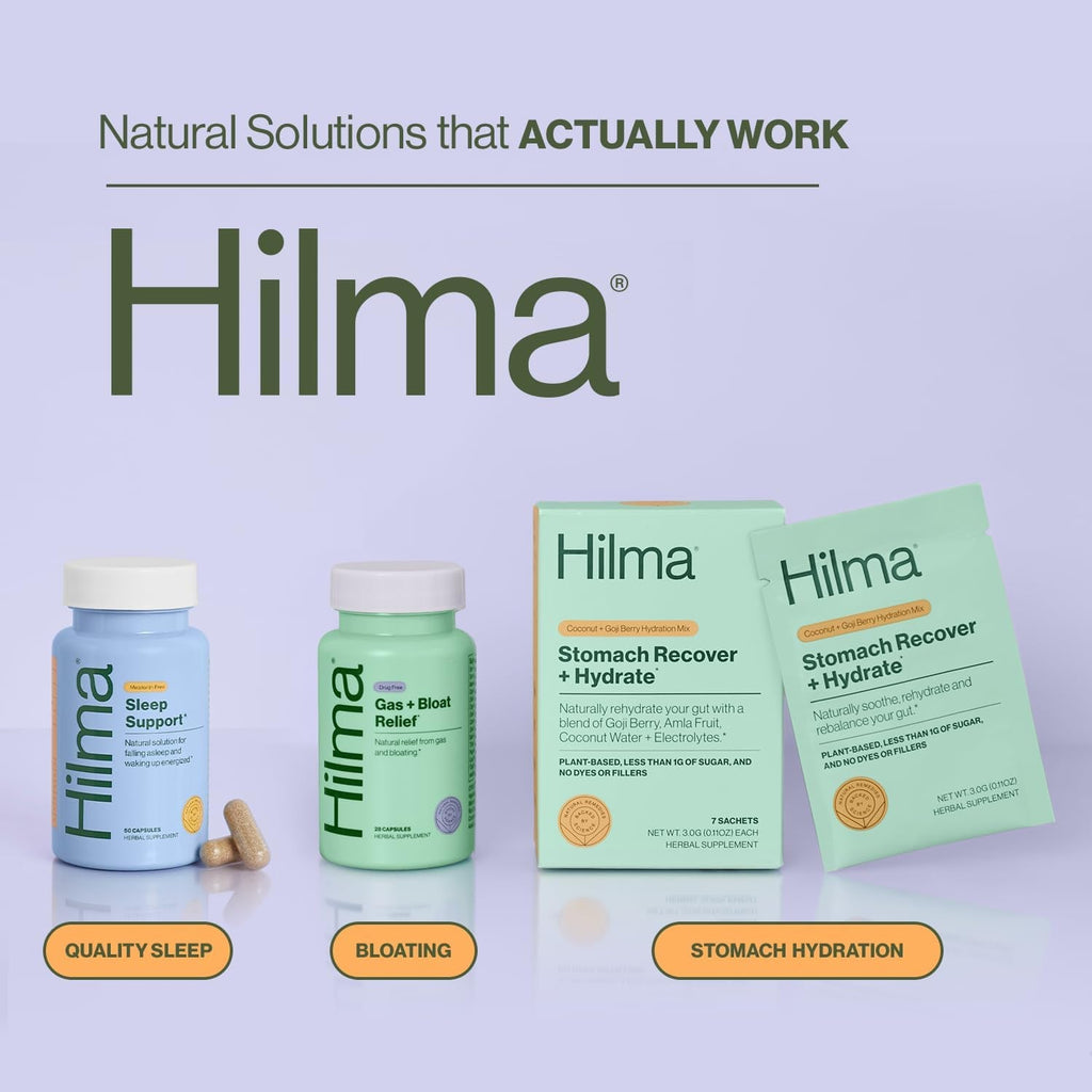 Hilma Sleep Aid Formulated with Magnesium & L-Theanine, Natural Sleep Aids for Adults to Help You Fall Asleep and Stay Asleep Melatonin-Free, Non-Drowsy Next Day Formula, 50 Vegan Capsules