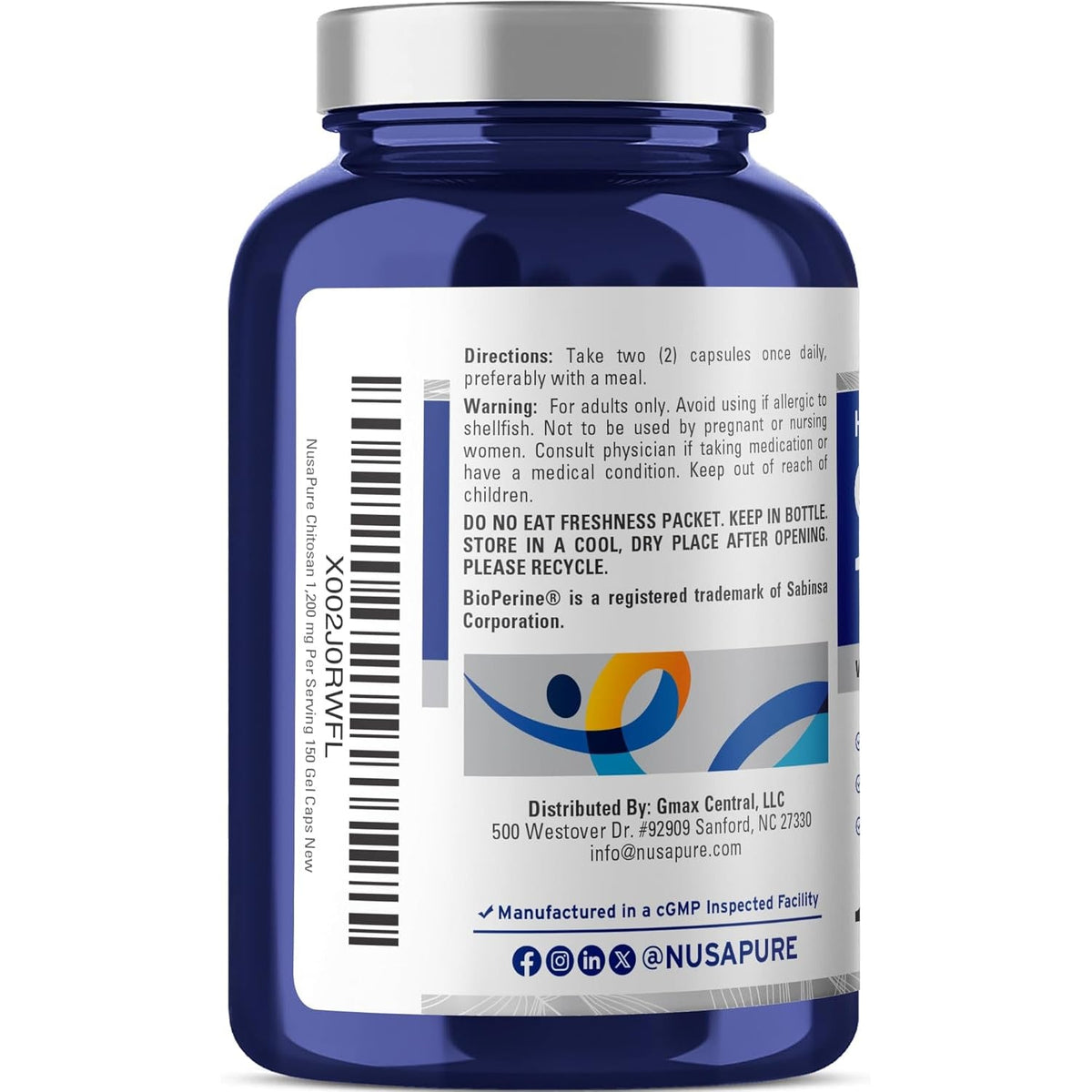 Nusapure Chitosan 1200Mg 150 Caps (Non-Gmo & Soyfree) with Bioperine