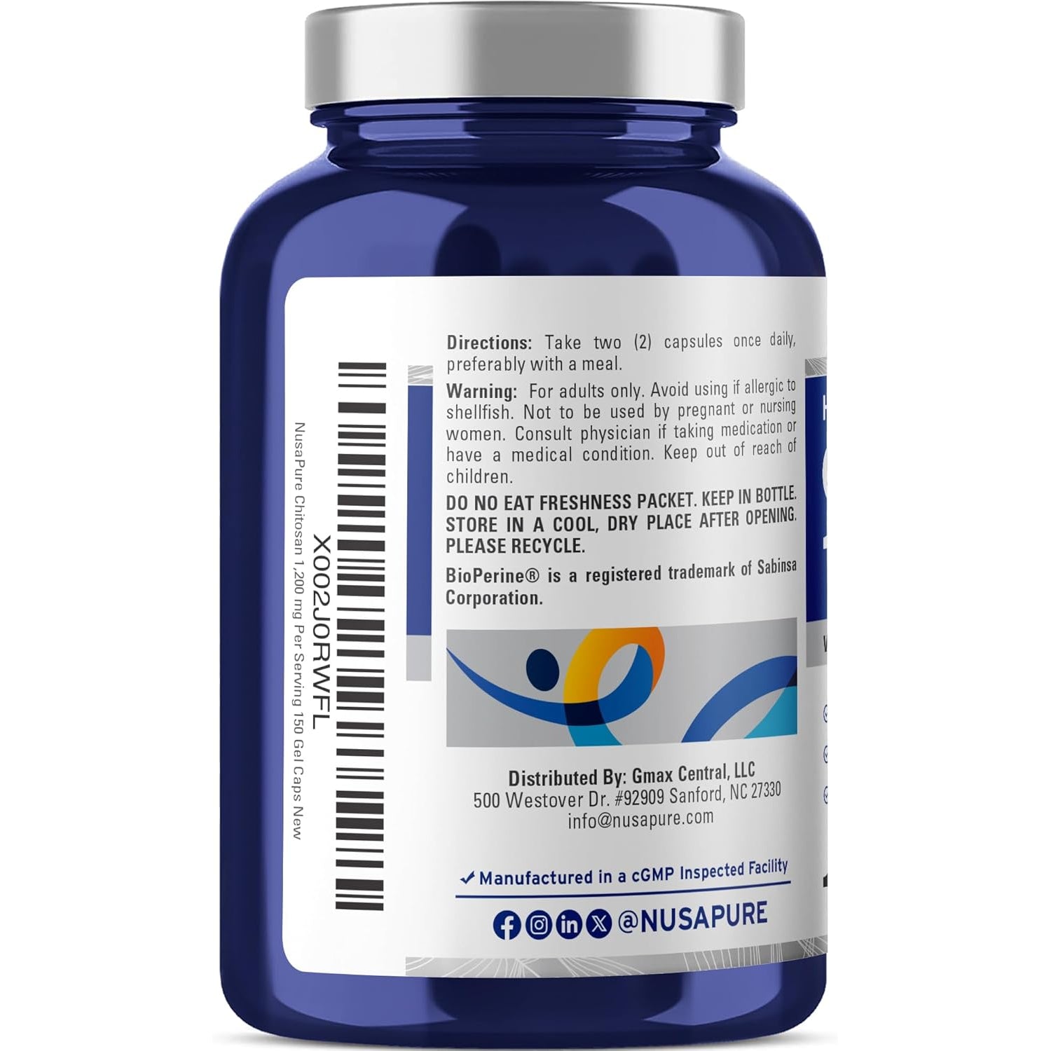 Nusapure Chitosan 1200Mg 150 Caps (Non-Gmo & Soyfree) with Bioperine