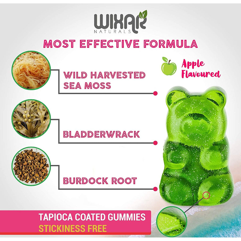 WIXAR NATURALS Sea Moss Gummies - Natural Irish Sea Moss and Bladderwrack with Burdock Gummy - 60 Gummies - Vegan - Healthy Immune, Gut & Overall Wellness Support - Herbal Alkaline Supplements