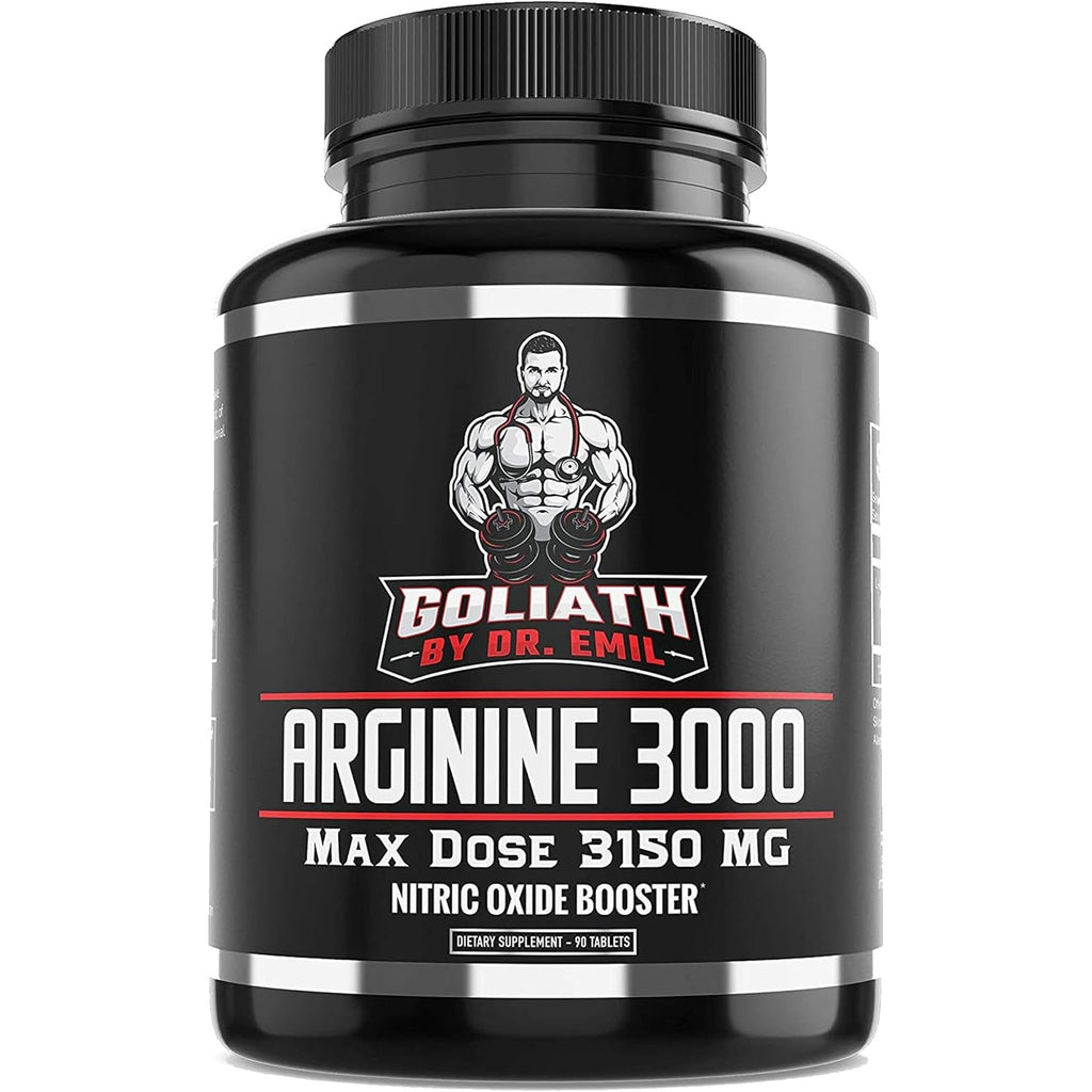 DR. EMIL NUTRITION Goliath Arginine 3000 - High-Dose Nitric Oxide Booster - Supports Blood Flow, Muscle Growth & Endurance - Workout Pump & Circulation Support - 90 Tablets