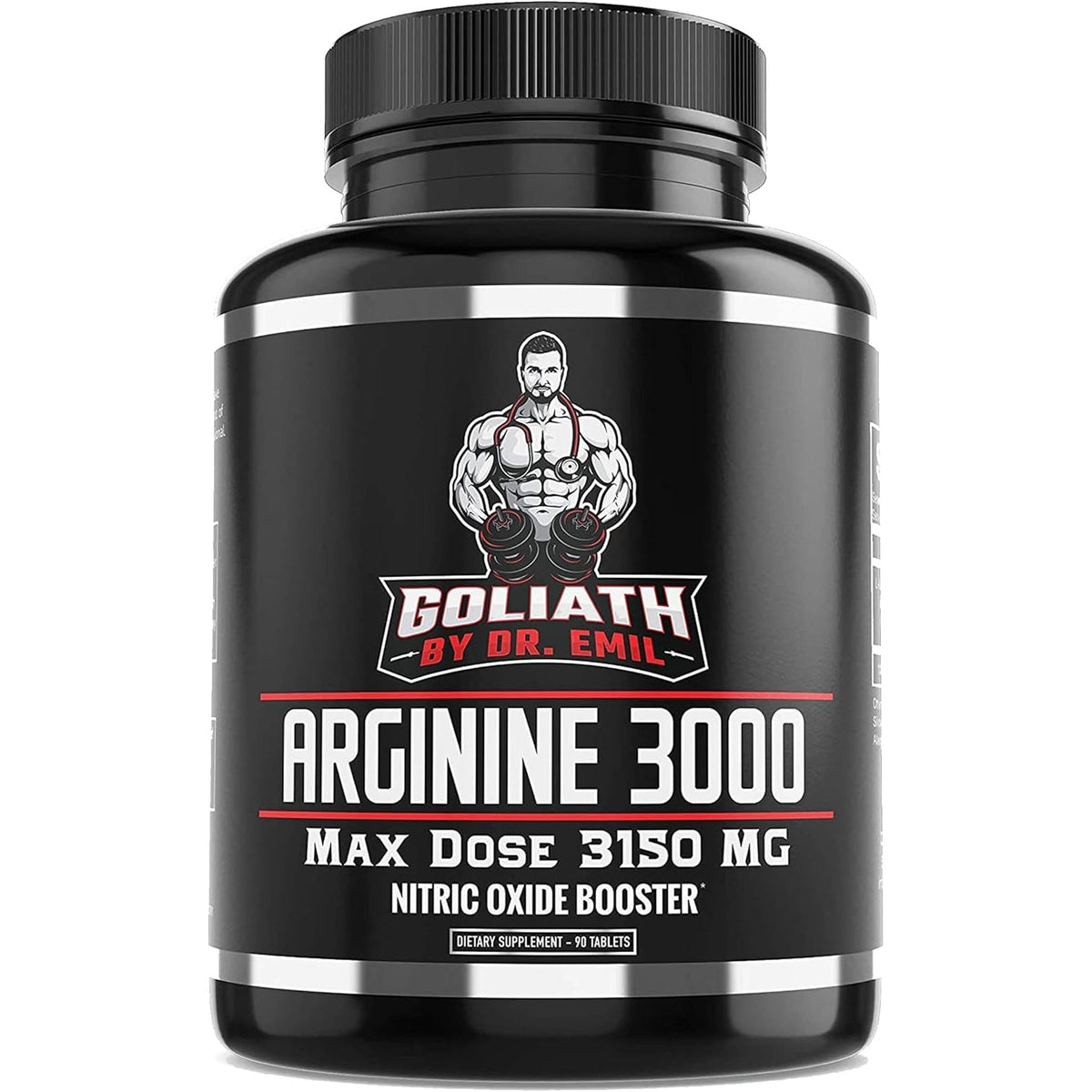 DR. EMIL NUTRITION Goliath Arginine 3000 - High-Dose Nitric Oxide Booster - Supports Blood Flow, Muscle Growth & Endurance - Workout Pump & Circulation Support - 90 Tablets