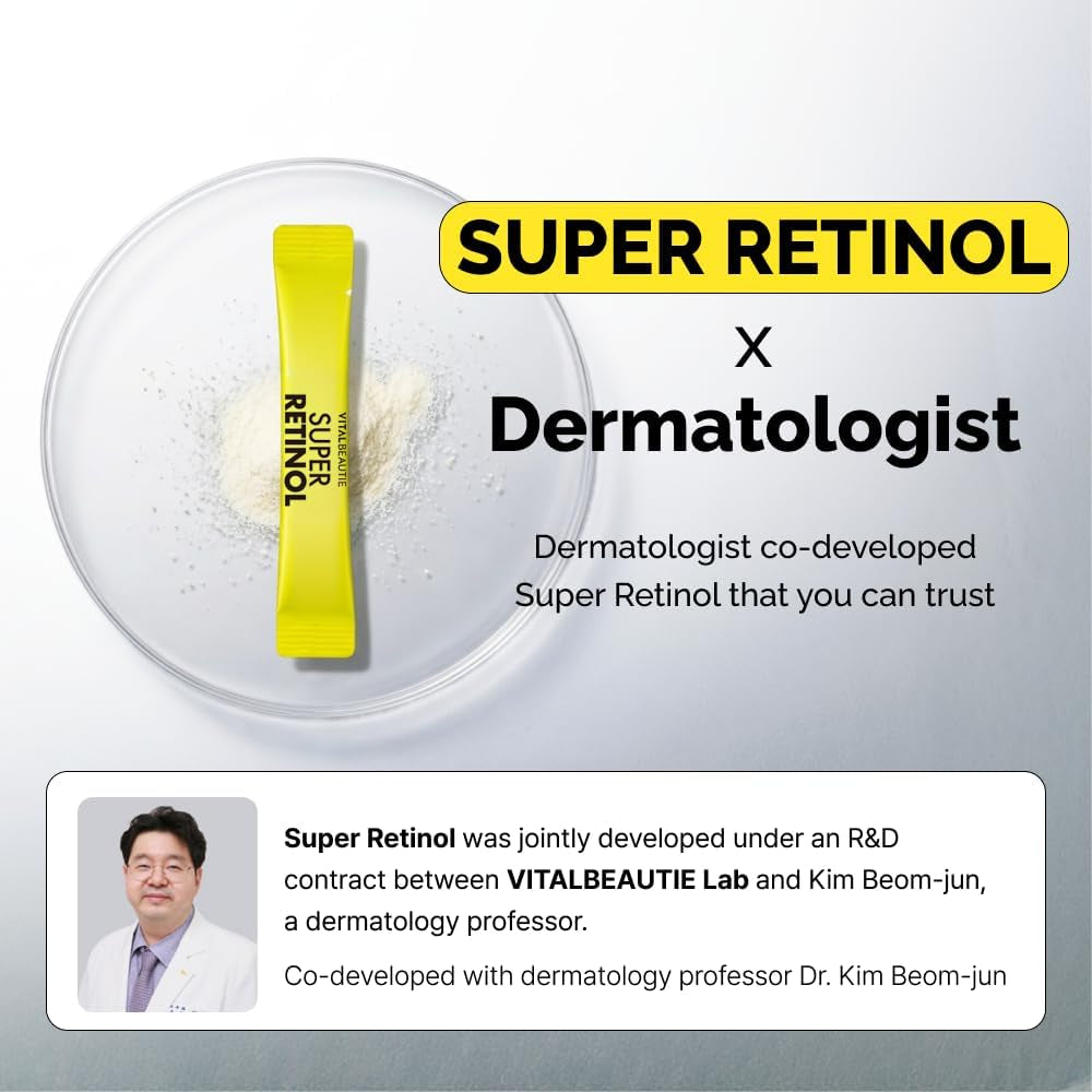 VITALBEAUTIE Super Retinol - Ingestible Liposomal Retinol & Vitamin C 1000Mg Powder - Vegan K-Beauty Skin Supplement for Radiant Glass Skin & Tone, Dark Spot Care, 30 Packets