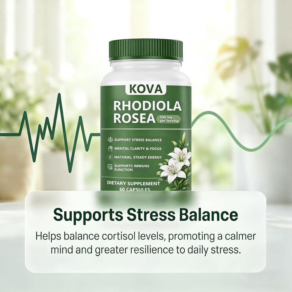 Wuliao KOVA Rhodiola Rosea Capsules, Rhodiola Rosea Extract Supplement for Balanced Cortisol - Stress & Focus Support, Metabolism, Energy & Immune Health – 60 Capsules (1)