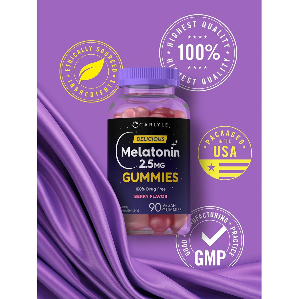 Carlyle Melatonin 2.5 Mg Gummies | 90 Count | Berry Flavor Gummy Supplement | Vegan, Non-Gmo, Gluten Free
